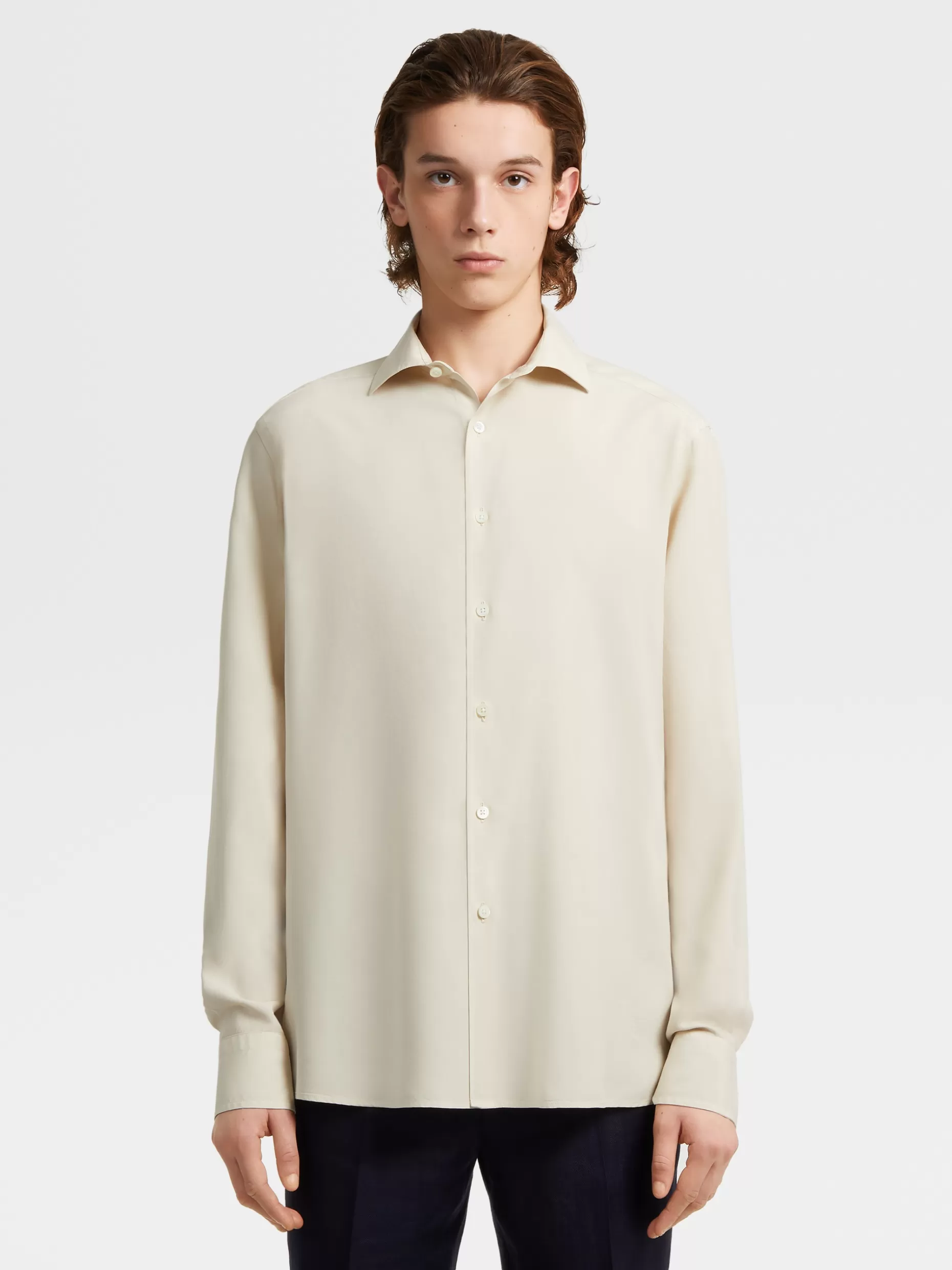 Men ZEGNA Garment Dyed Pure Silk Long-Sleeve Shirt