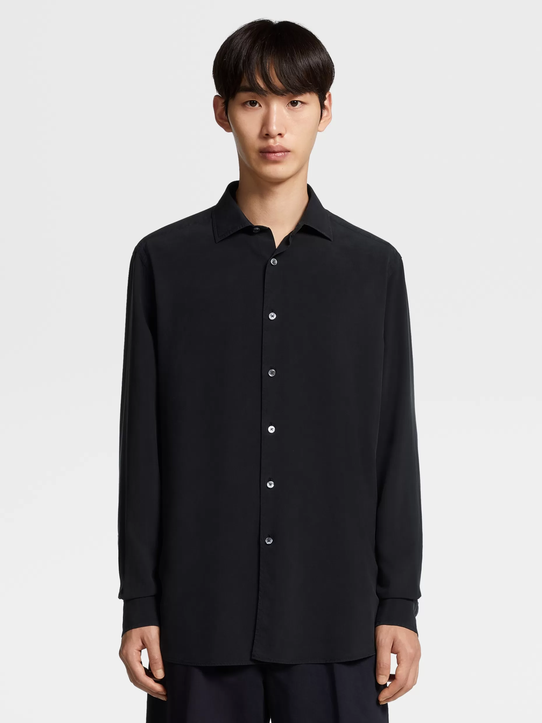 Men ZEGNA Garment Dyed Pure Silk Long-Sleeve Shirt