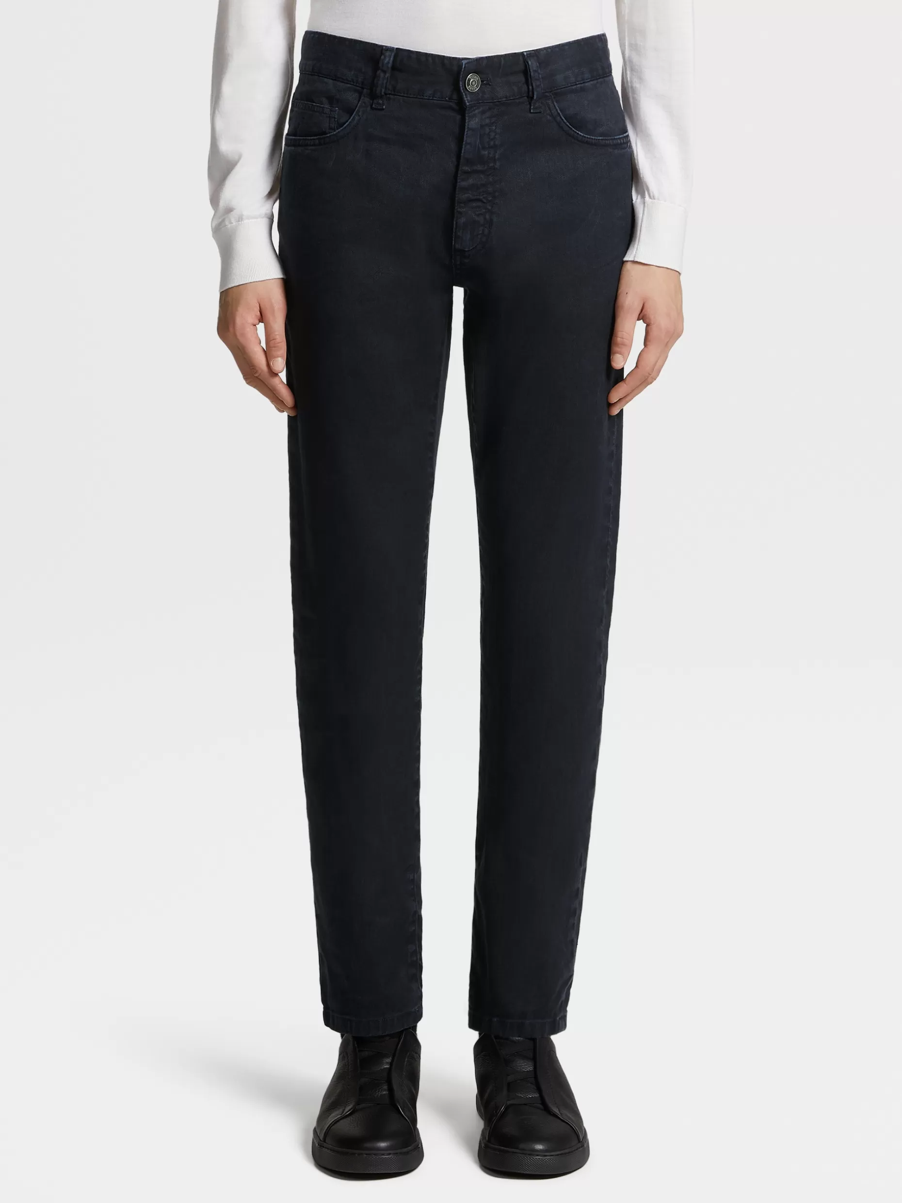 Men ZEGNA Garment Dyed Stretch Linen And Cotton 5-Pocket Jeans