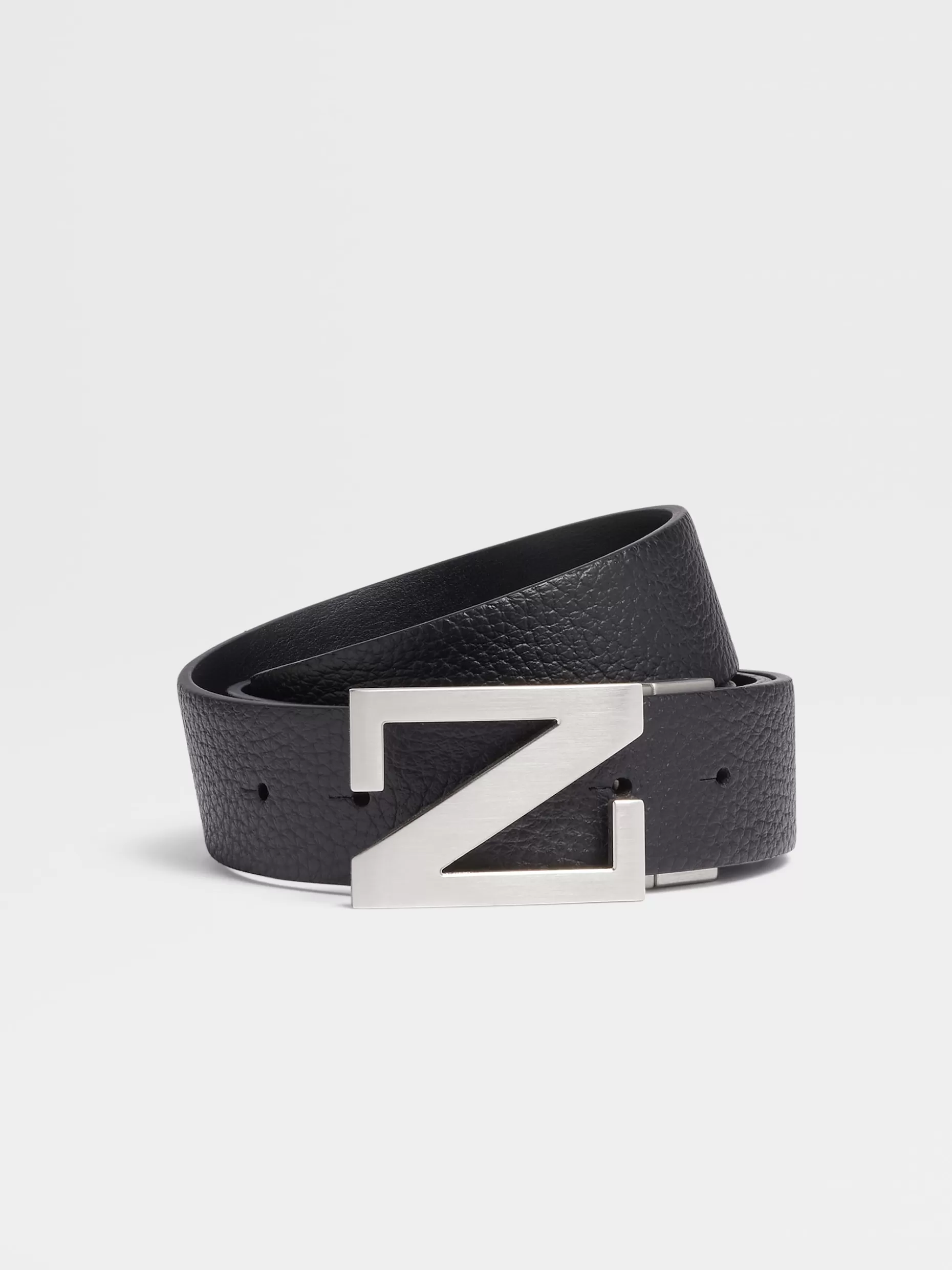 Men ZEGNA Grained Leather And Leather Reversible Belt