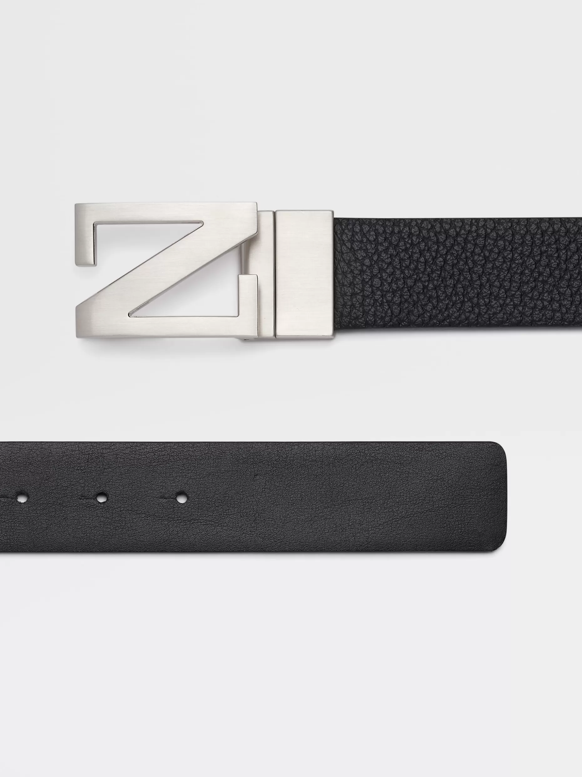 Men ZEGNA Grained Leather And Leather Reversible Belt