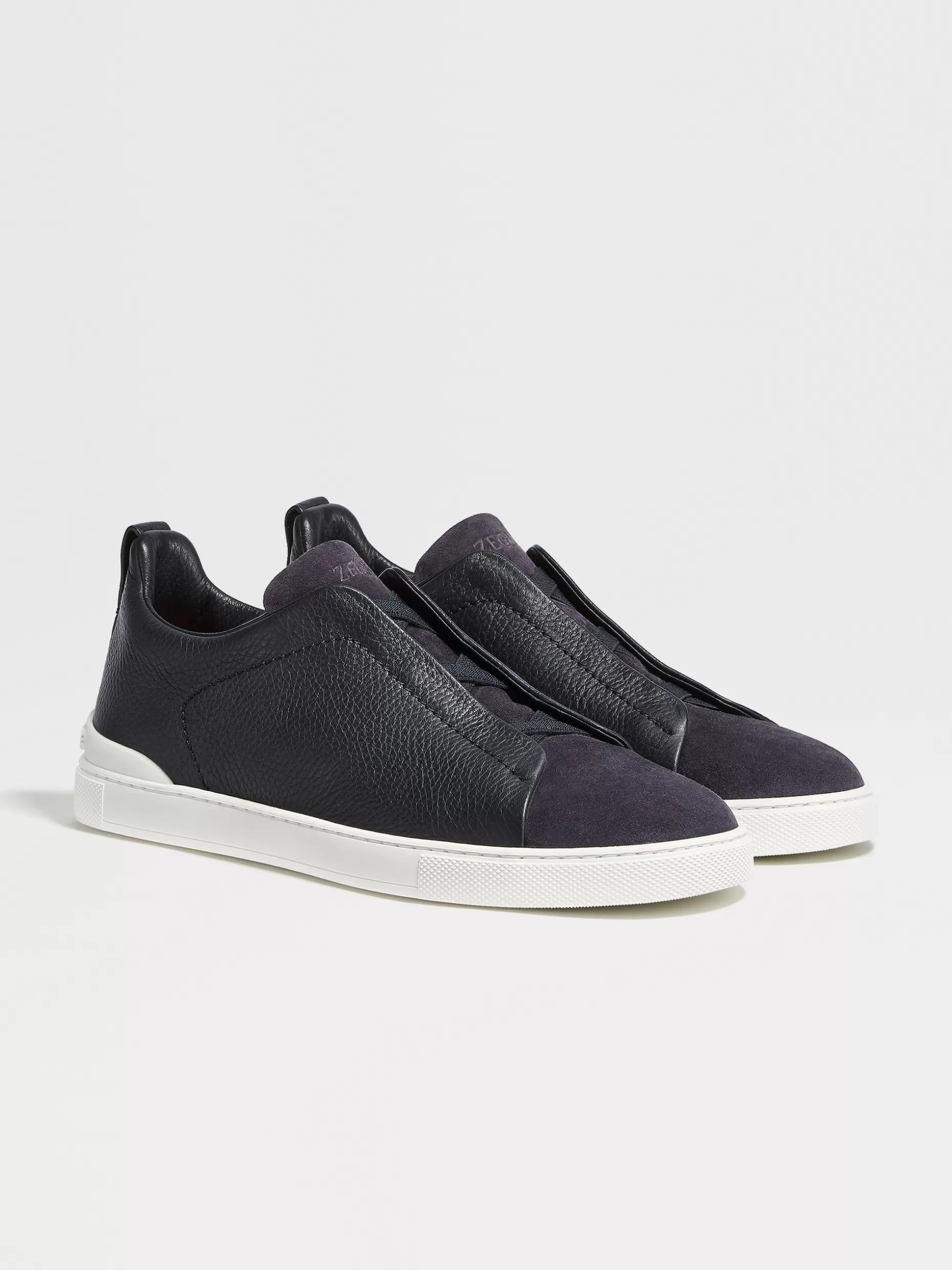 Men ZEGNA Grained Leather And Suede Triple Stitch™ Low Top Sneakers