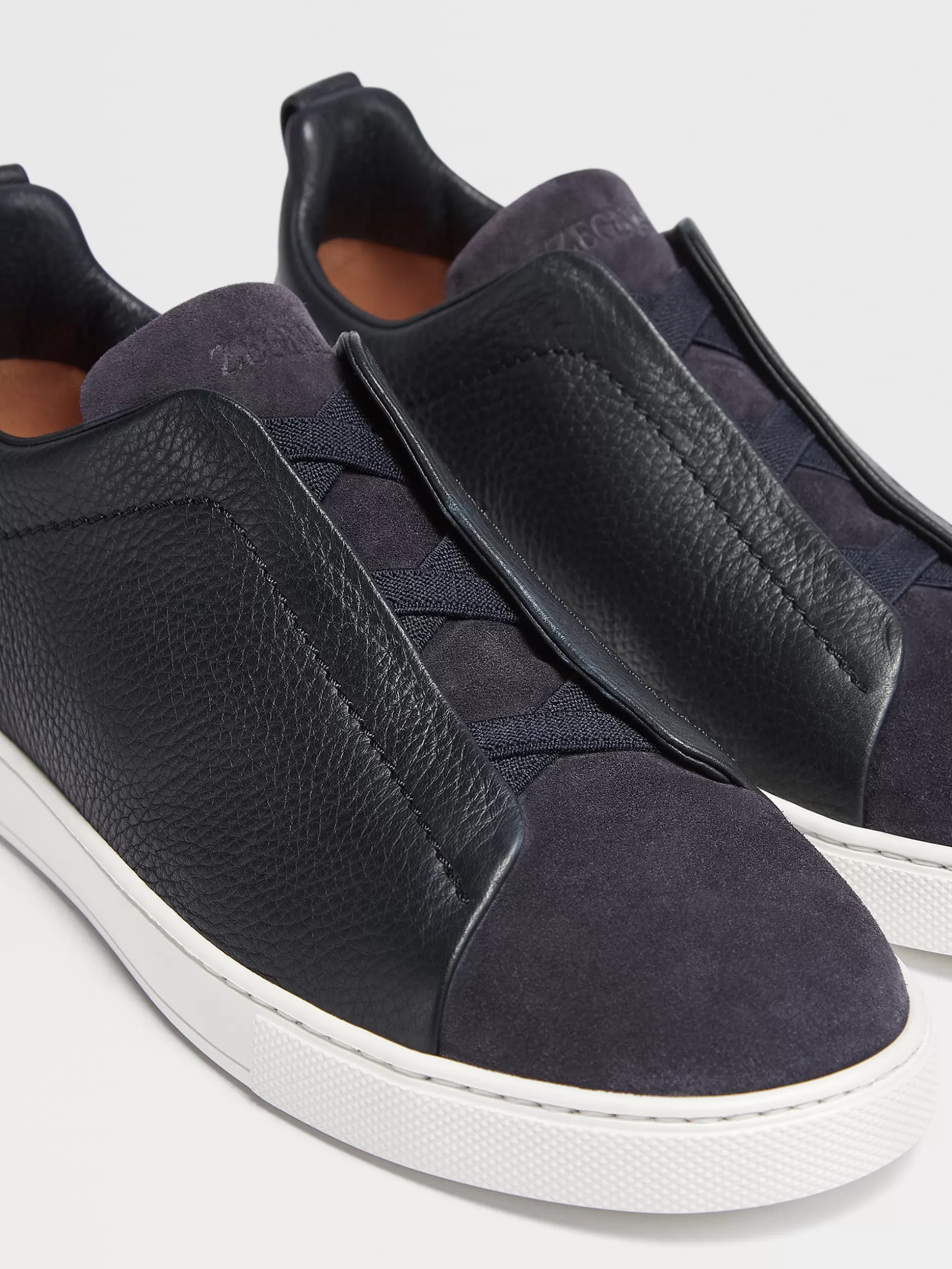 Men ZEGNA Grained Leather And Suede Triple Stitch™ Low Top Sneakers