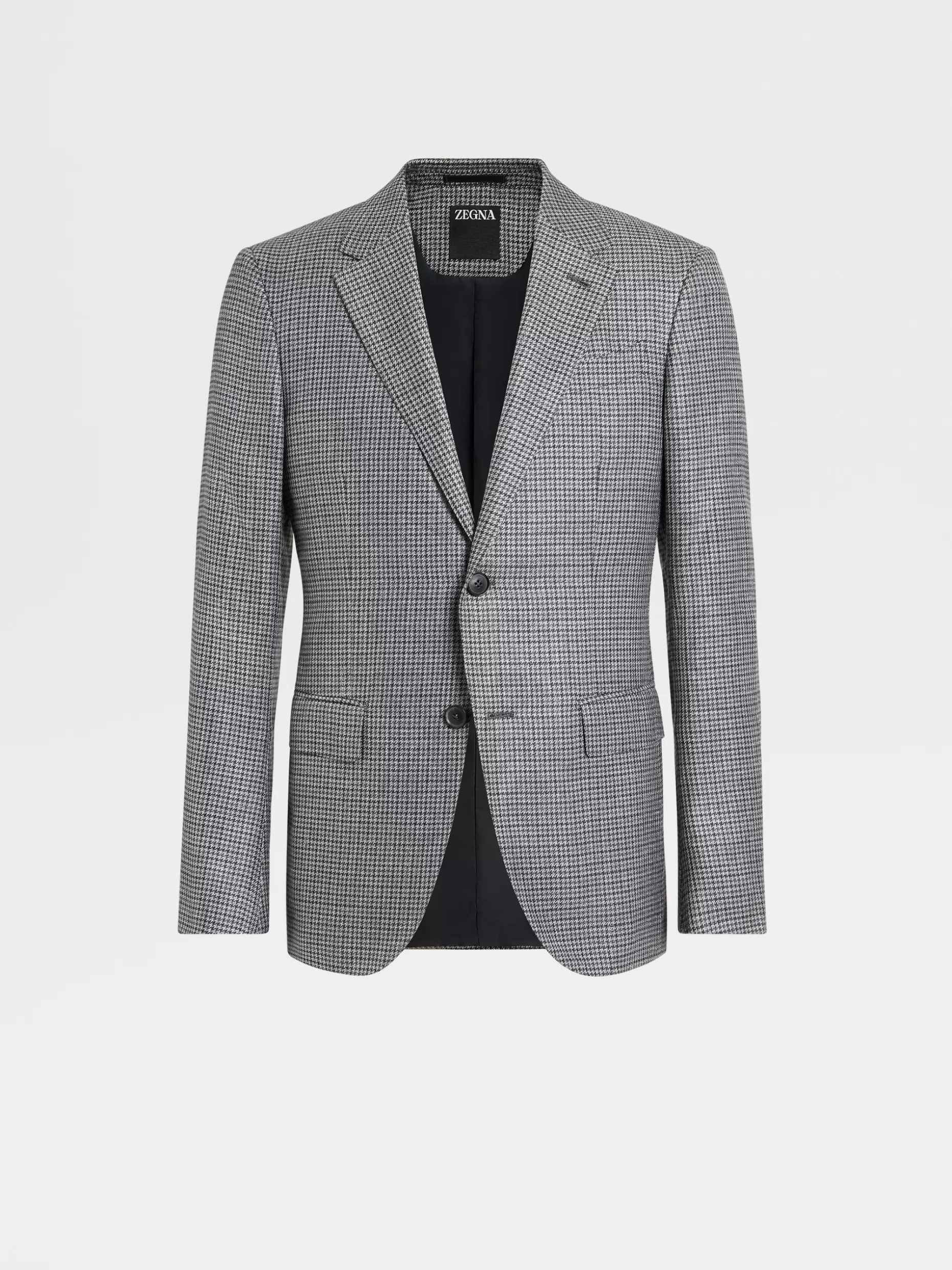 Men ZEGNA Grey Houndstooth Cashmere Silk And Hemp Jacket