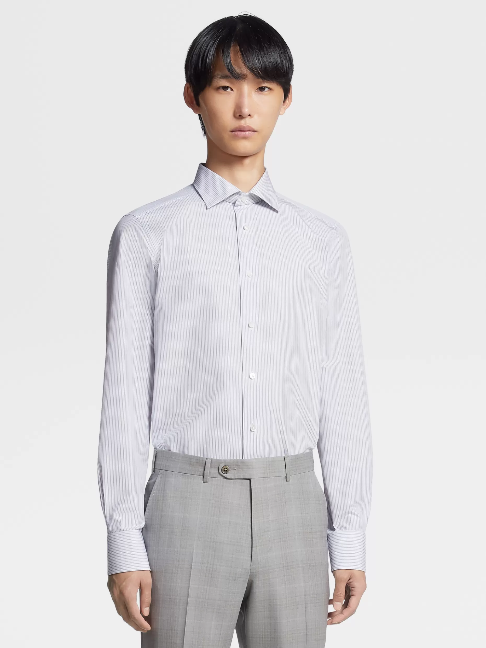 Men ZEGNA Light Blue And Blue Striped Trecapi Cotton Long-Sleeve Tailoring Shirt
