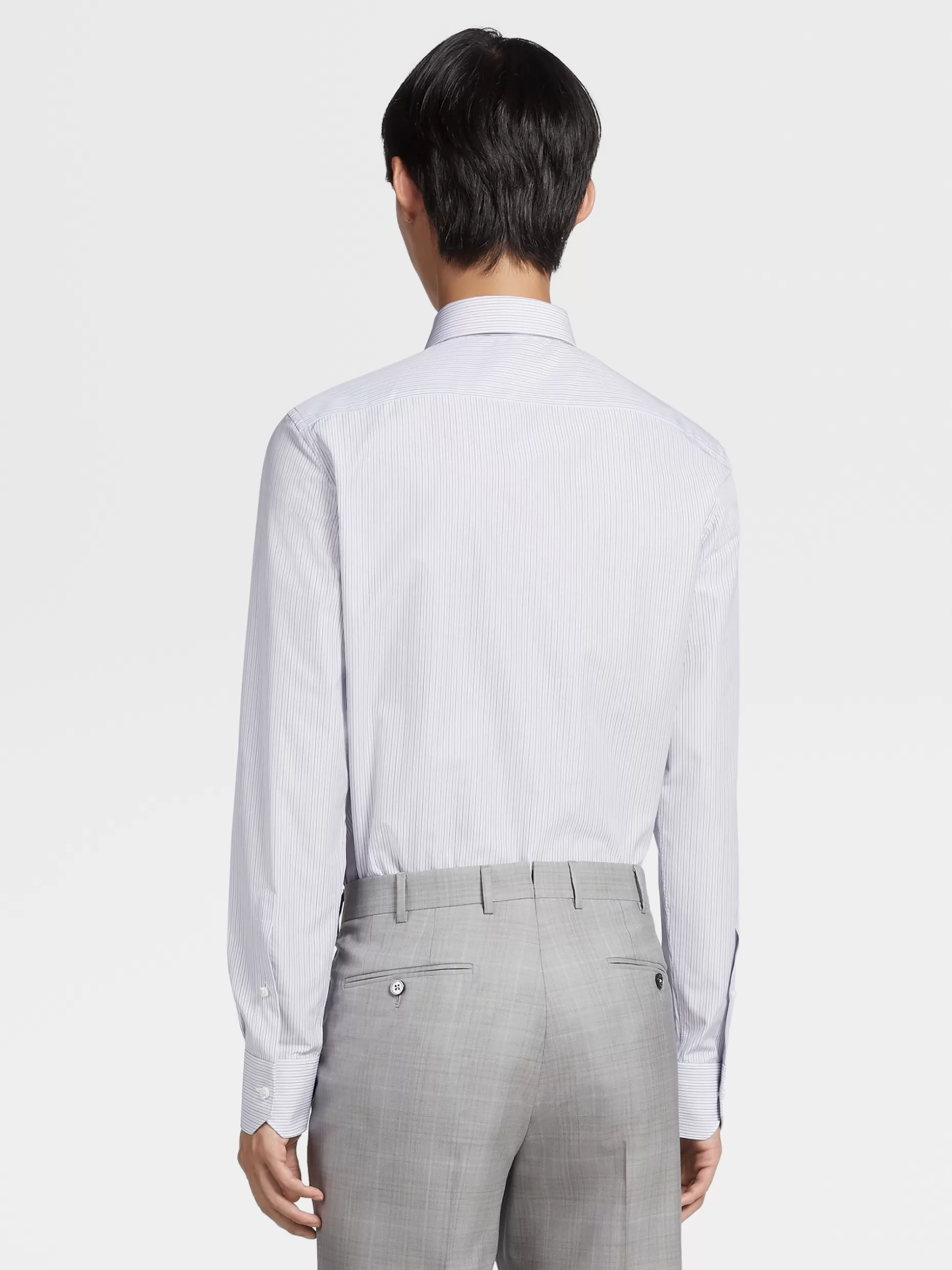 Men ZEGNA Light Blue And Blue Striped Trecapi Cotton Long-Sleeve Tailoring Shirt