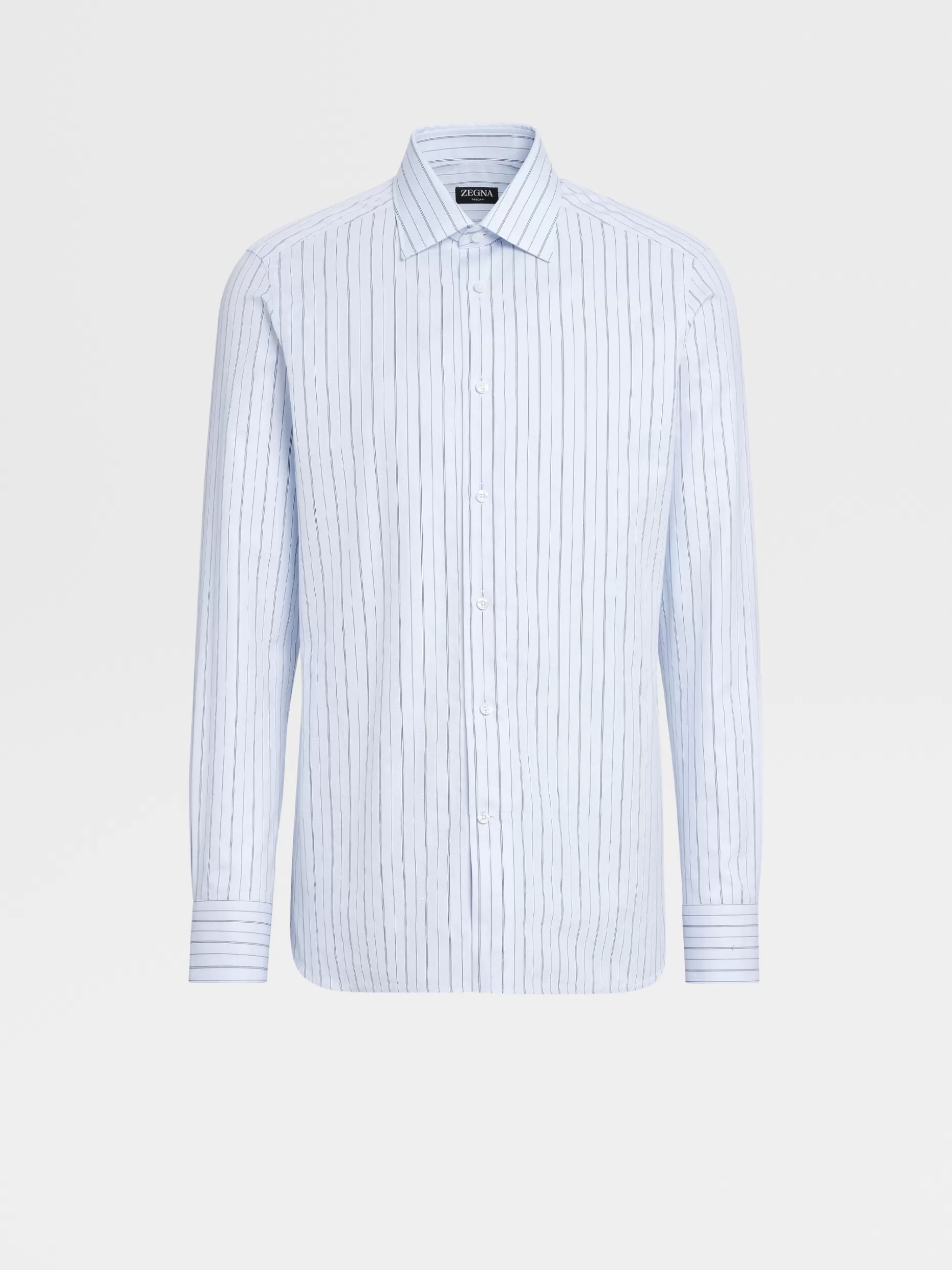 Men ZEGNA Light Blue And Navy Blue Trecapi Cotton Long-Sleeve Tailoring Shirt