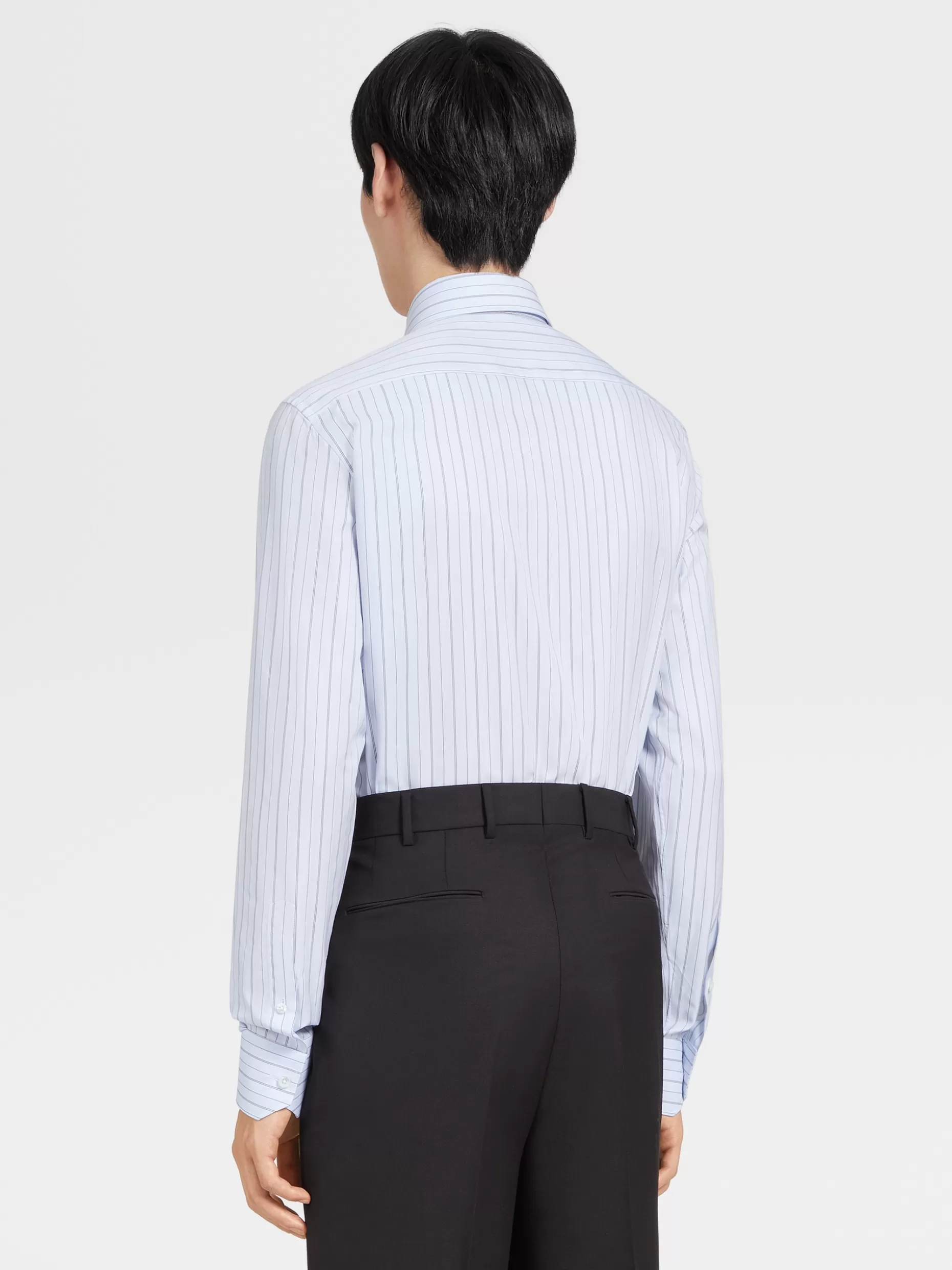 Men ZEGNA Light Blue And Navy Blue Trecapi Cotton Long-Sleeve Tailoring Shirt