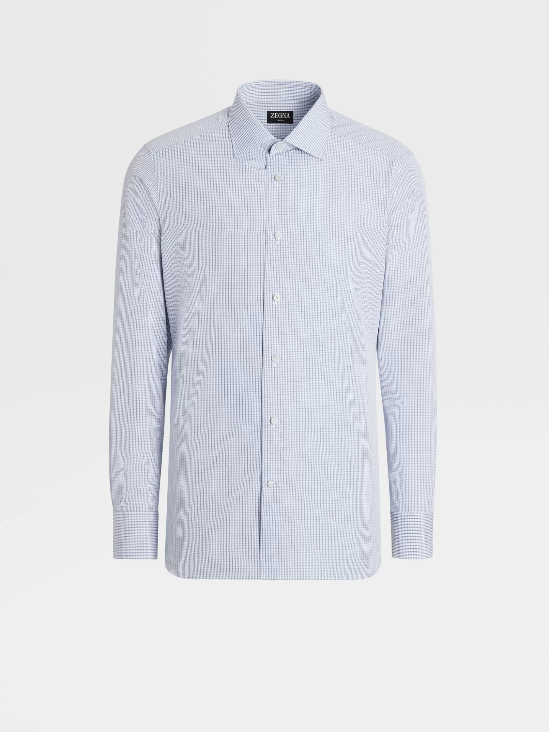 Men ZEGNA Light Blue Micro Check Trecapi Cotton Long-Sleeve Tailoring Shirt