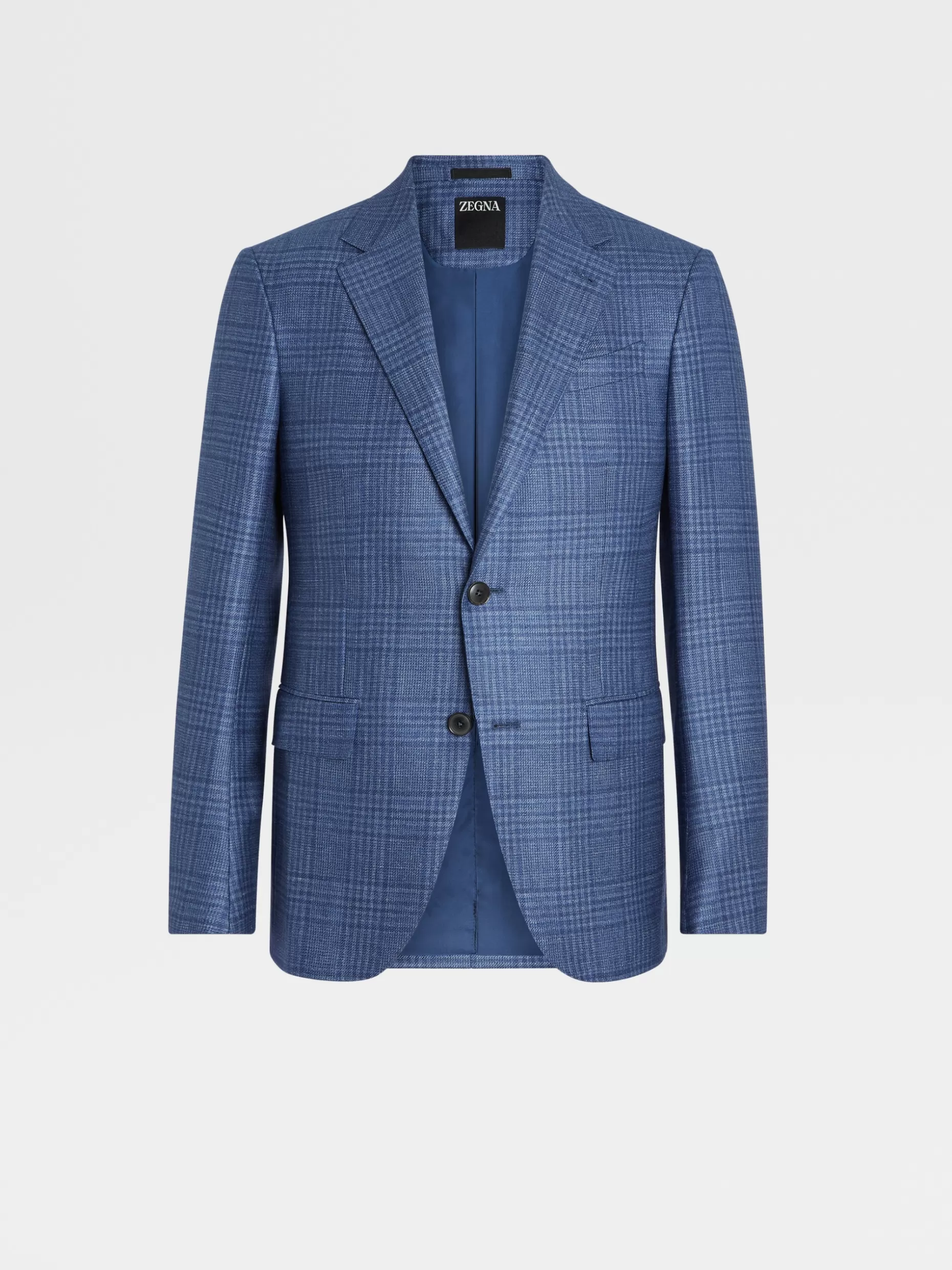 Men ZEGNA Light Blue Prince Of Wales Cashmere Silk And Hemp Jacket