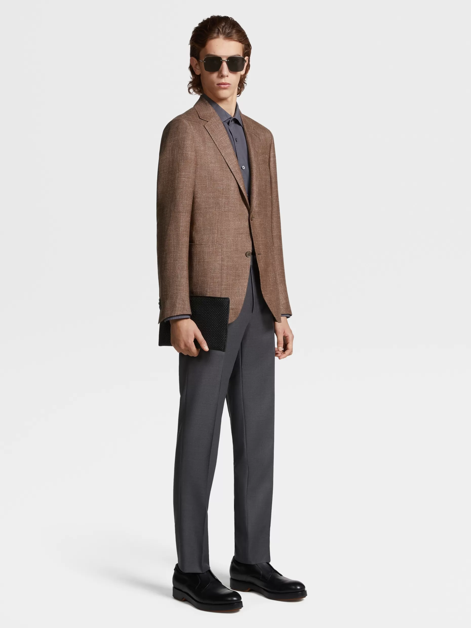 Men ZEGNA Light Brown And Orange Microstructure Wool Silk And Linen Fairway Jacket