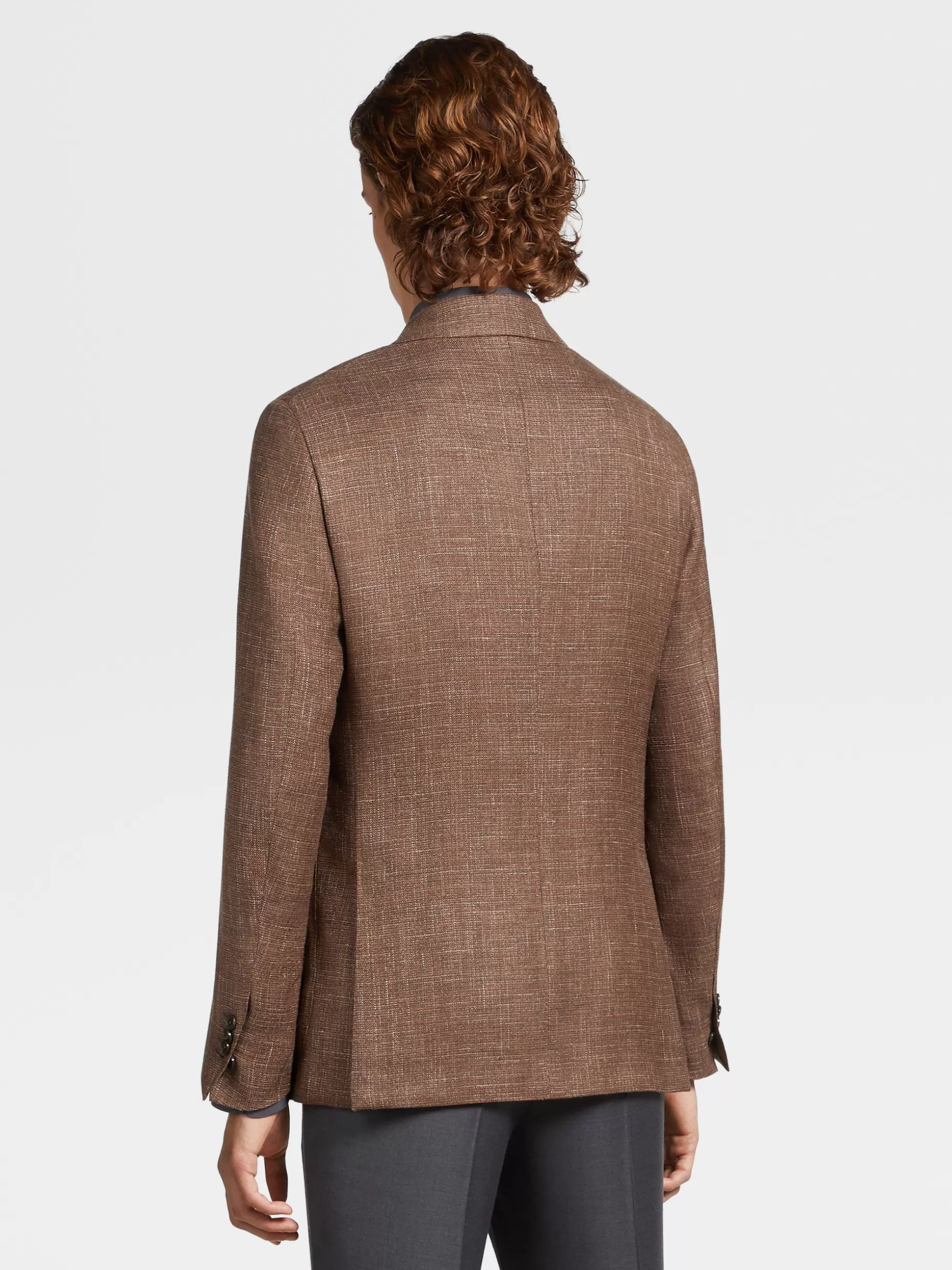 Men ZEGNA Light Brown And Orange Microstructure Wool Silk And Linen Fairway Jacket