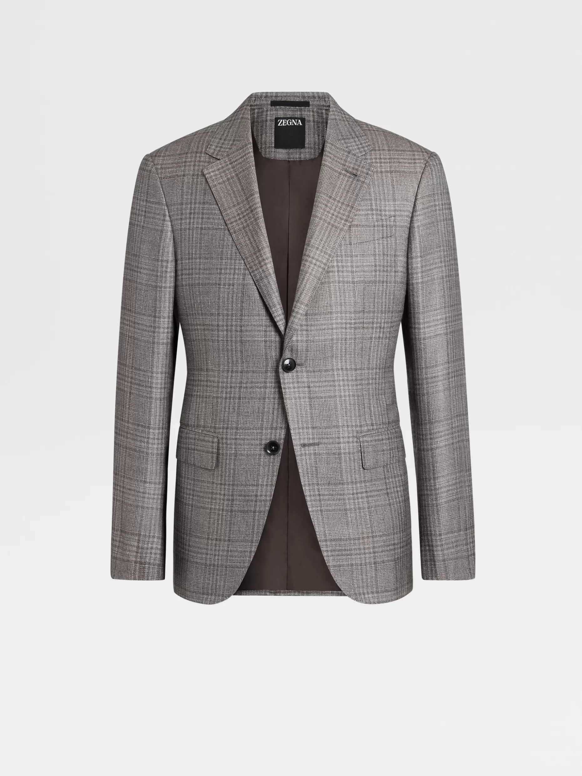 Men ZEGNA Light Brown Prince Of Wales Cashmere Silk And Hemp Jacket