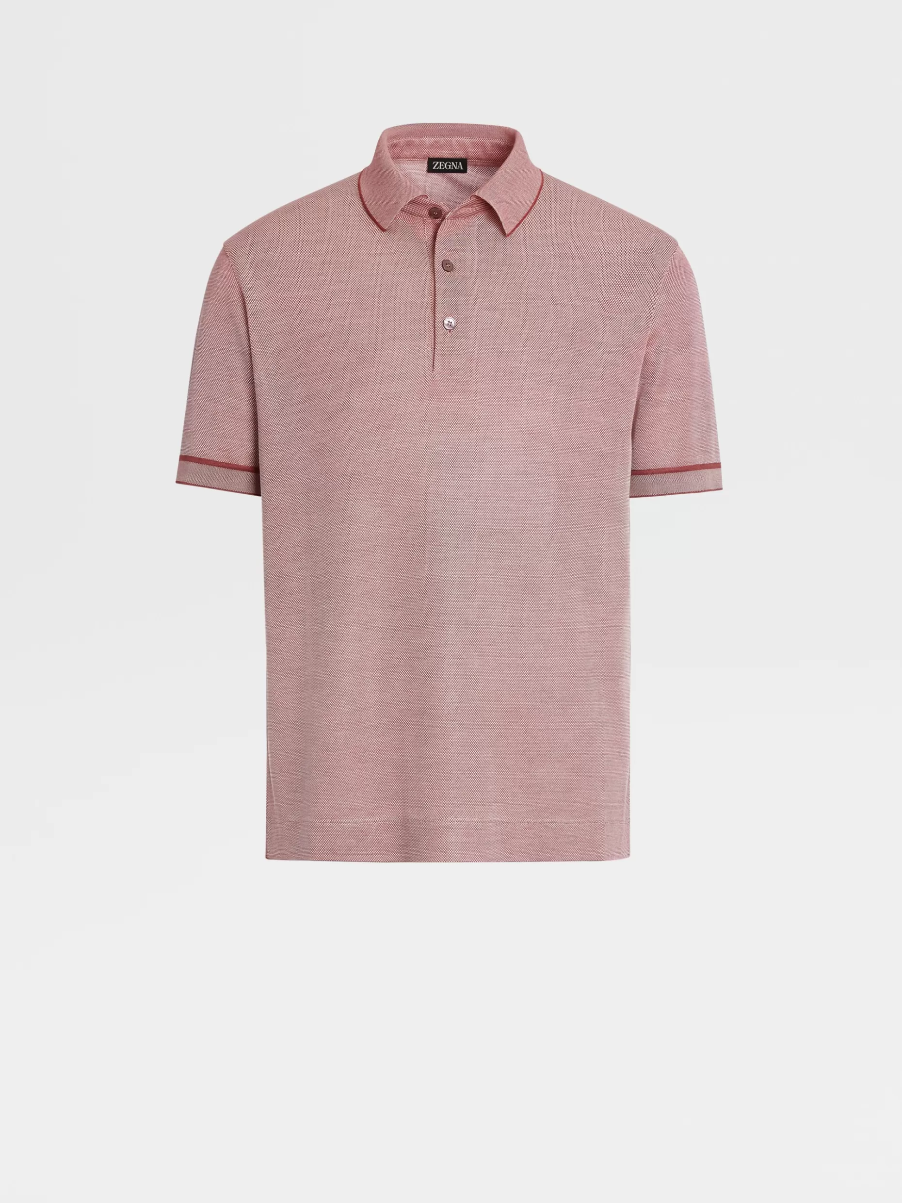 Men ZEGNA Light Burgundy And White Silk Short-Sleeve Polo