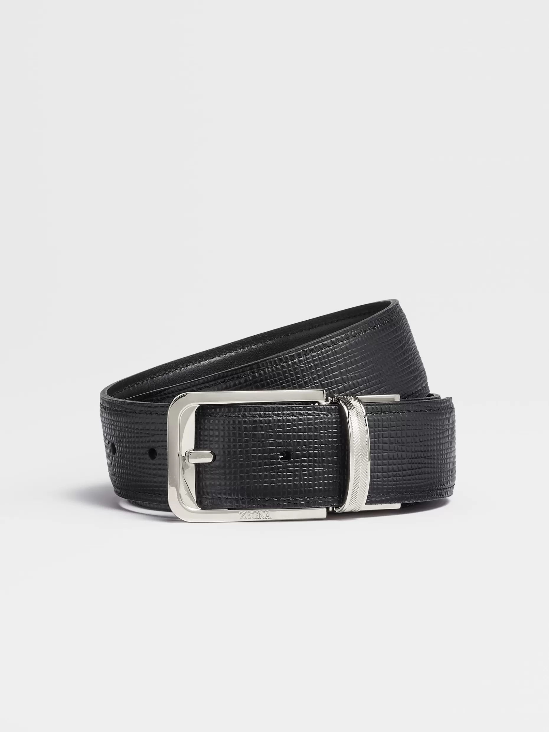 Men ZEGNA Paglia Engraved Leather And Leather Reversible Belt