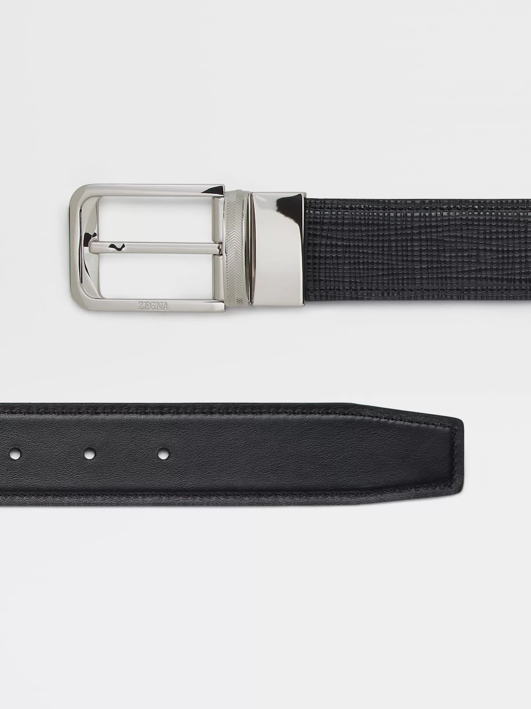 Men ZEGNA Paglia Engraved Leather And Leather Reversible Belt