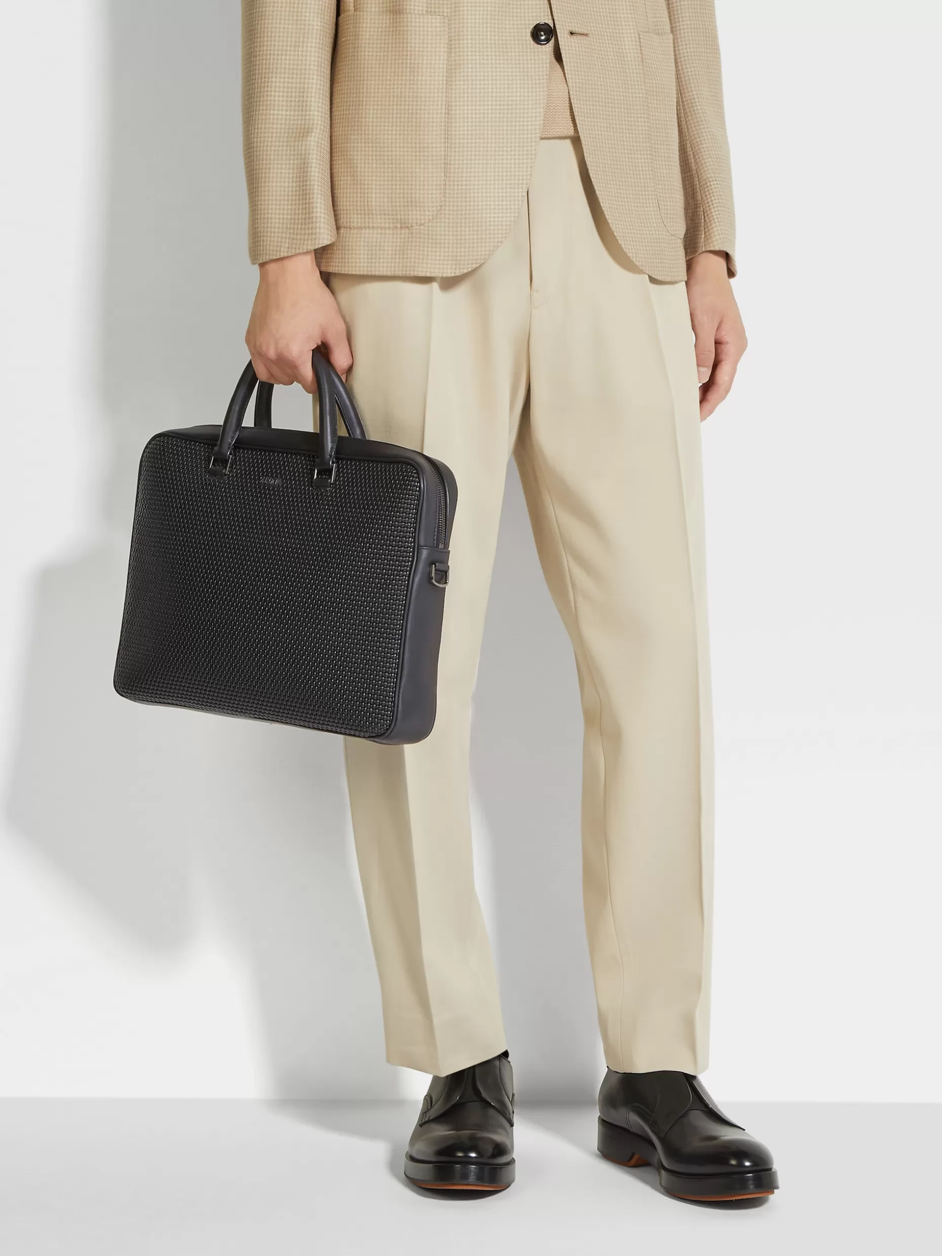 Men ZEGNA Pelletessuta™ And Smooth Leather Edgy Business Bag