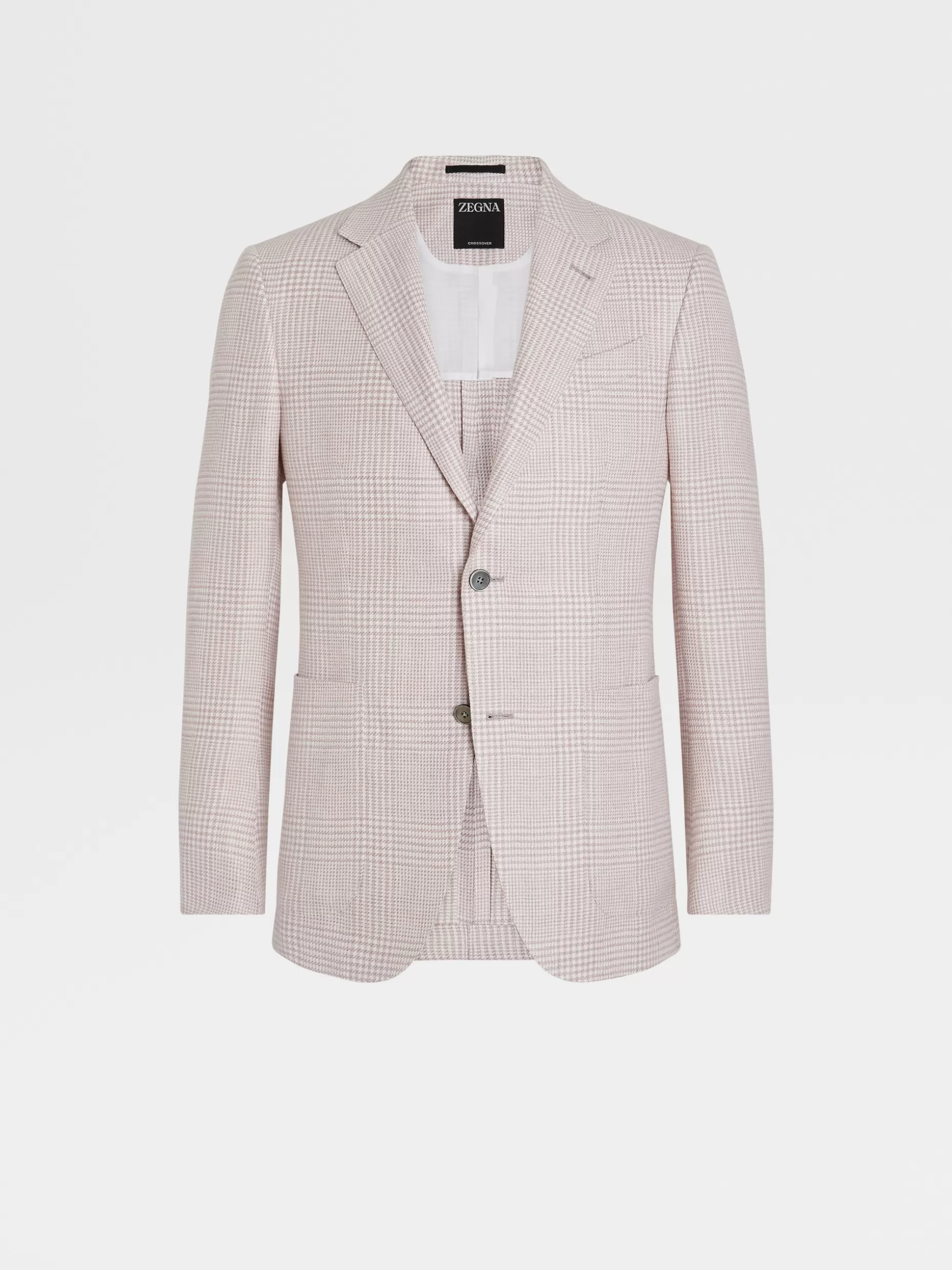 Men ZEGNA Pink And White Prince Of Wales Crossover Linen Wool And Silk Fairway Jacket