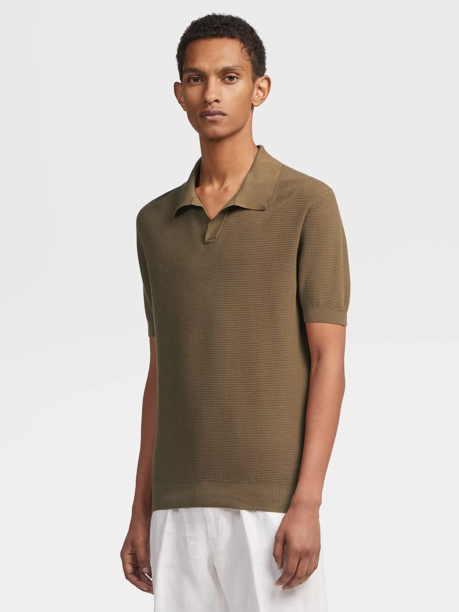 Men ZEGNA Premium Cotton Jacquard Short-Sleeve Knit Polo