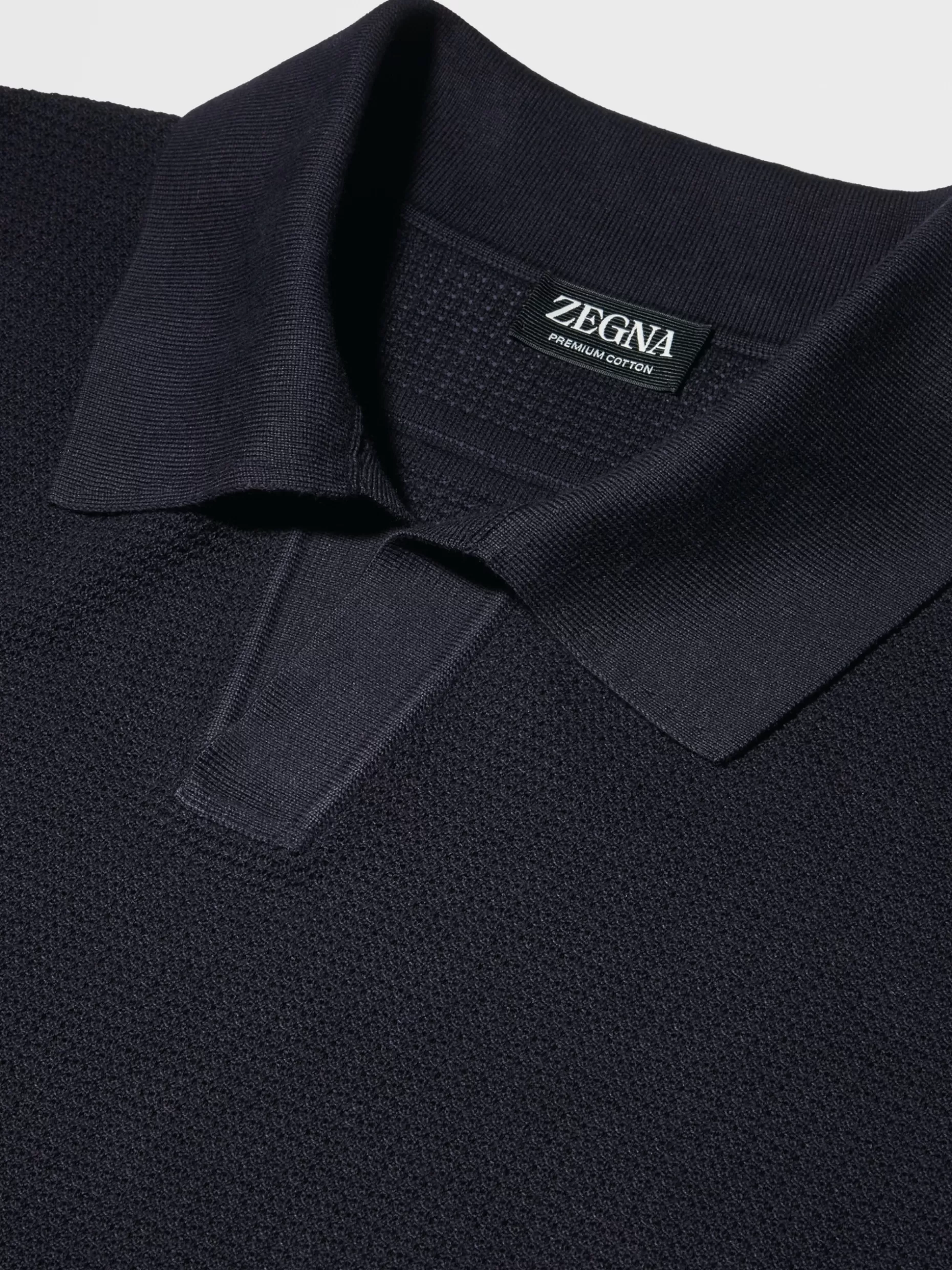 Men ZEGNA Premium Cotton Jacquard Short-Sleeve Knit Polo