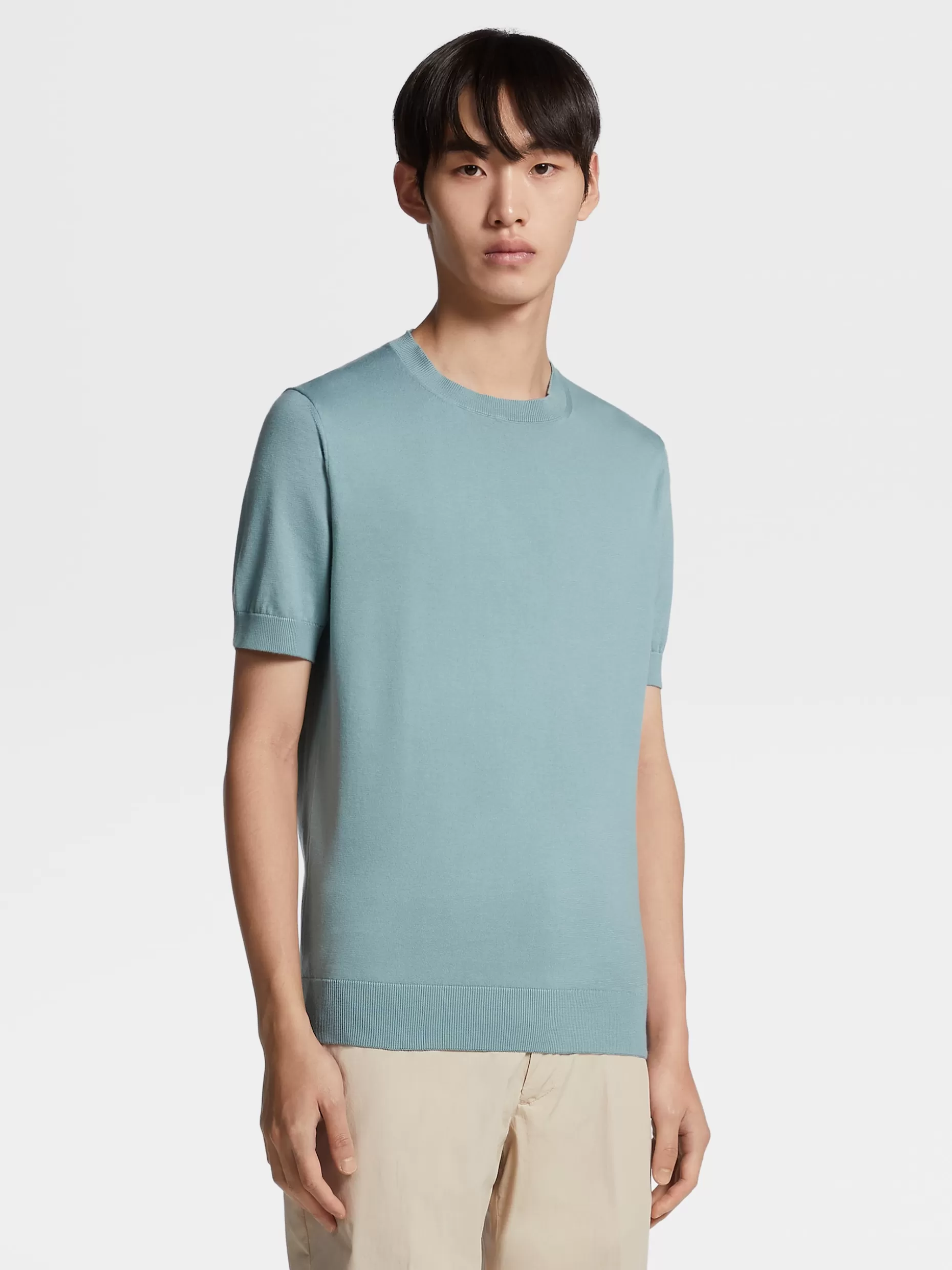 Men ZEGNA Premium Cotton Short-Sleeve Knit T-Shirt