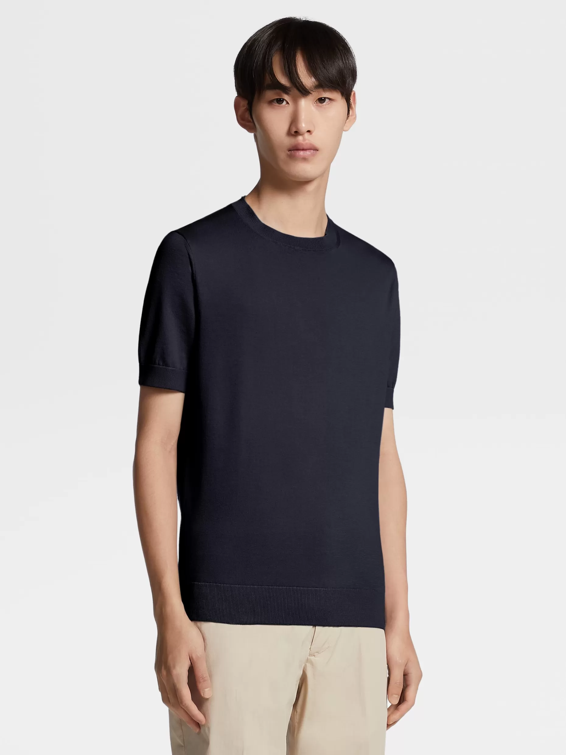 Men ZEGNA Premium Cotton Short-Sleeve Knit T-Shirt