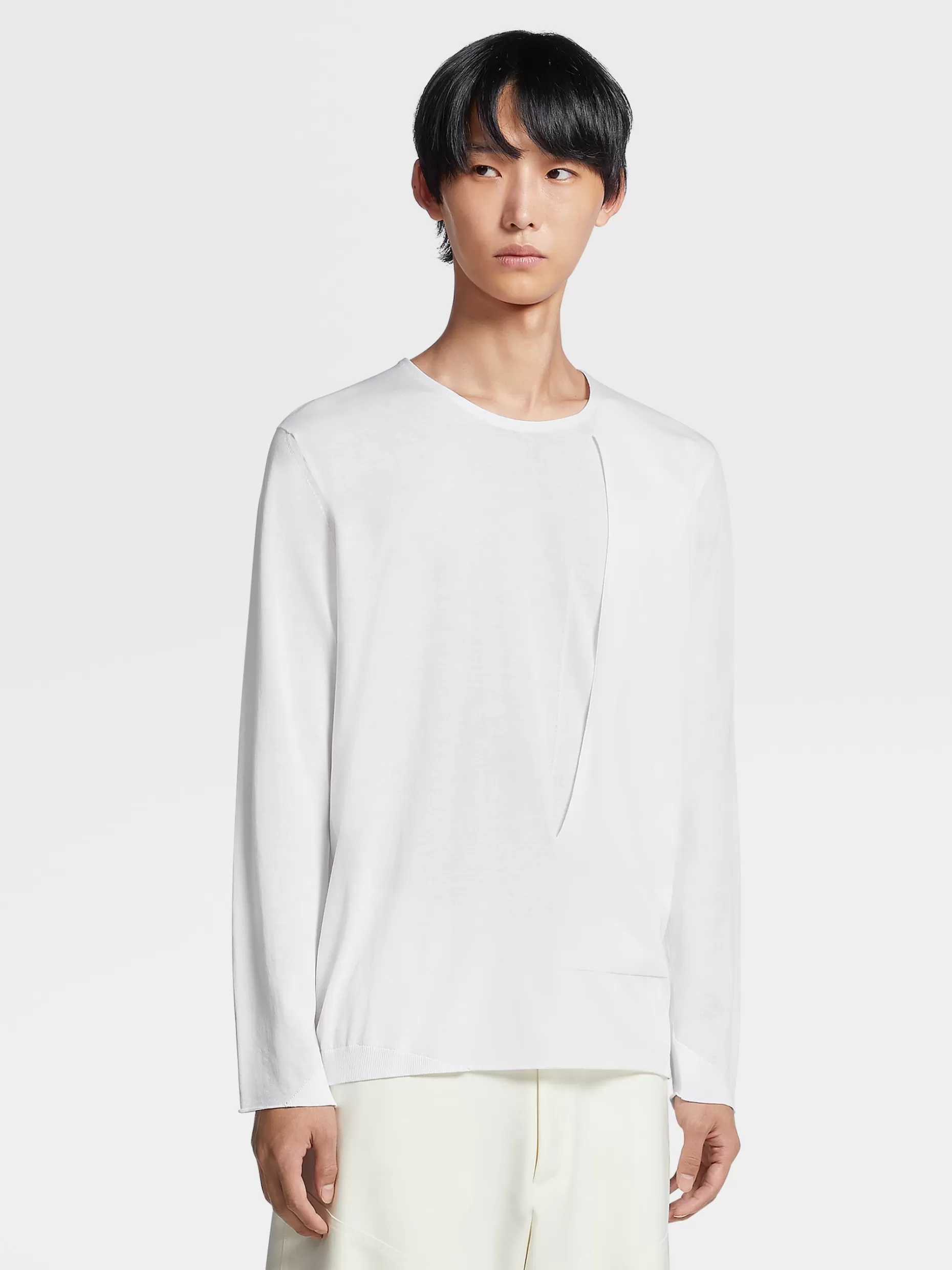 Men ZEGNA Pure Cotton Fashion Show Knit Crewneck