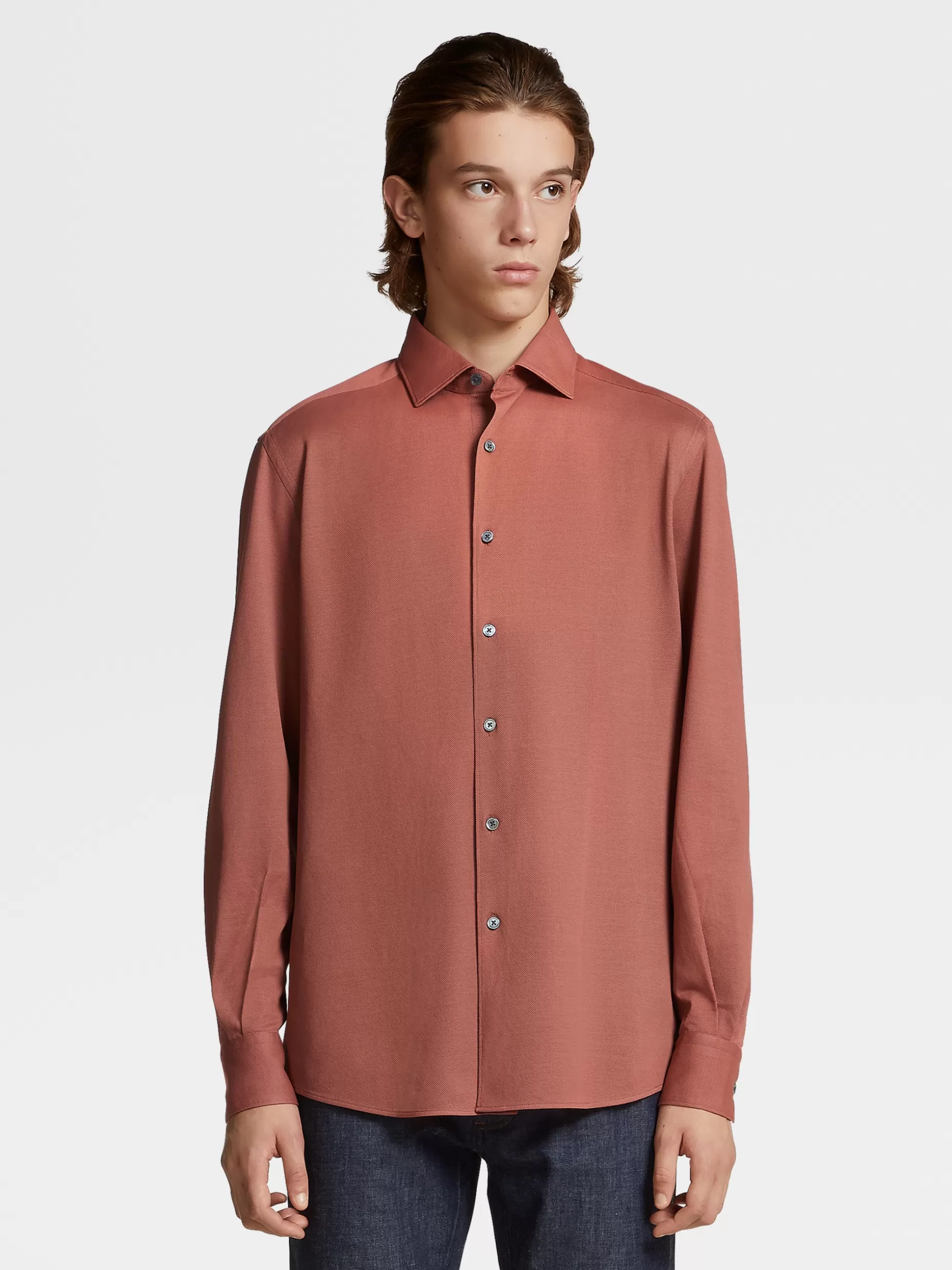 Men ZEGNA Pure Cotton Jersey Long-Sleeve Shirt