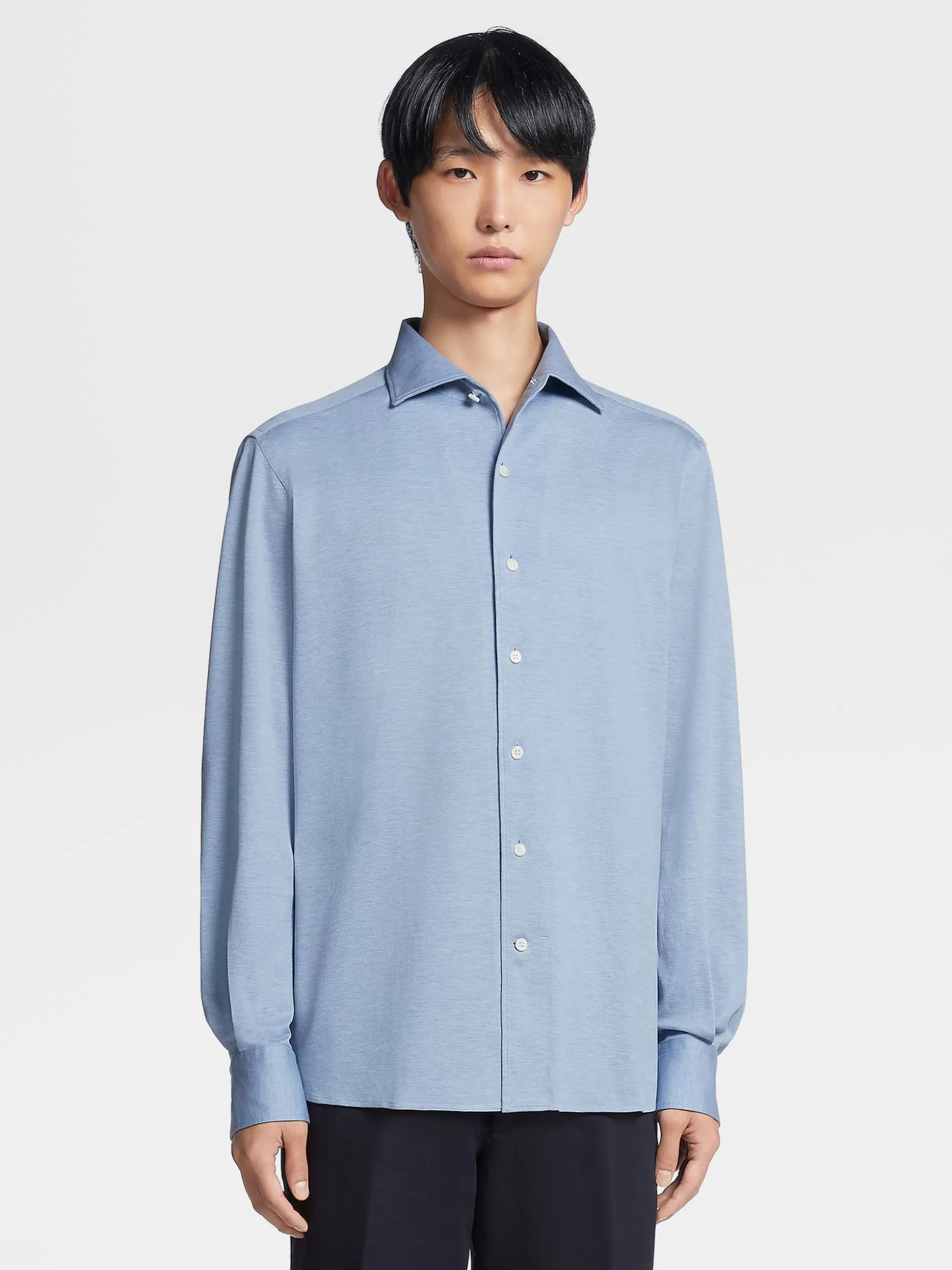 Men ZEGNA Pure Cotton Jersey Long-Sleeve Shirt