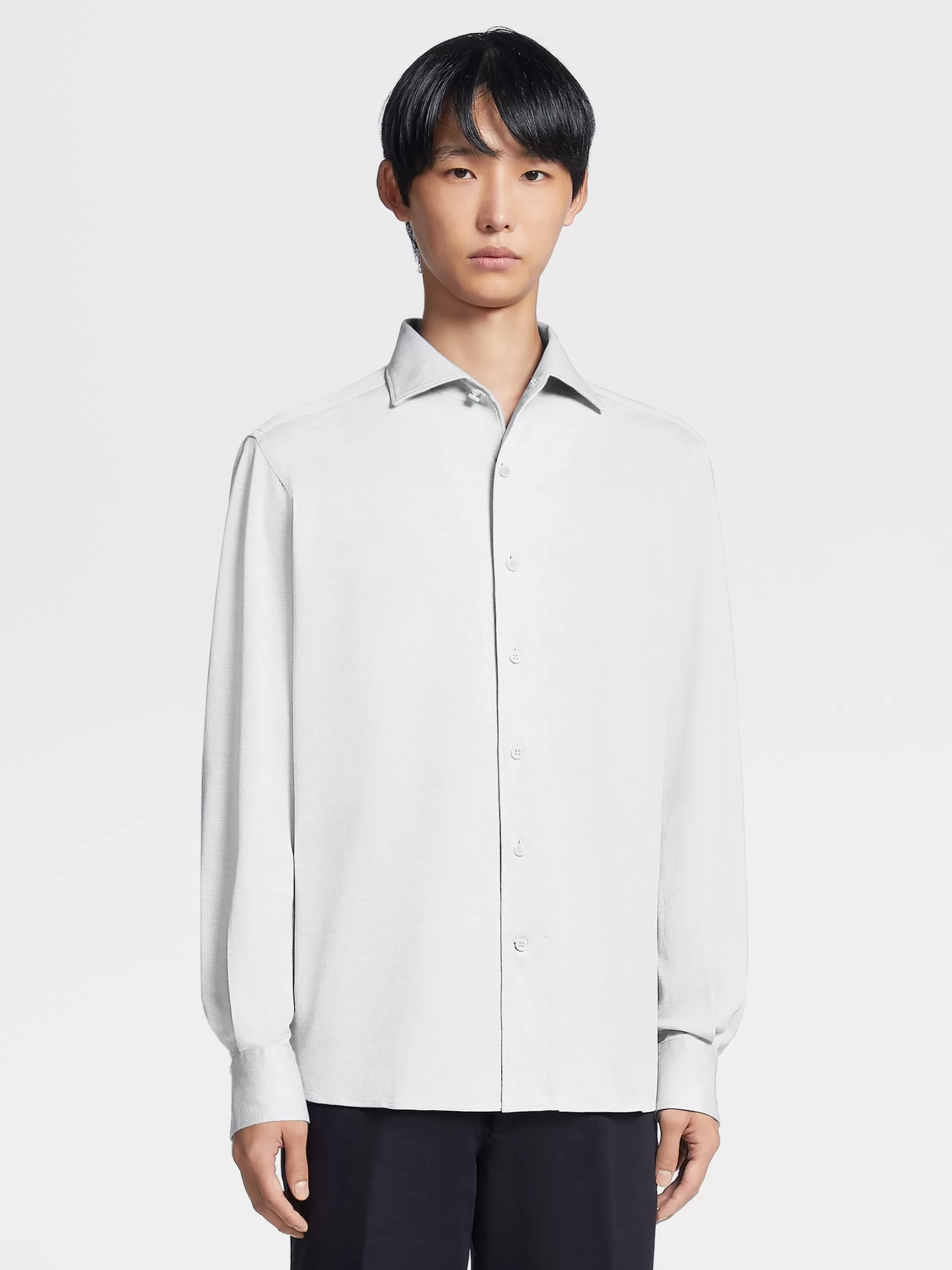 Men ZEGNA Pure Cotton Jersey Long-Sleeve Shirt