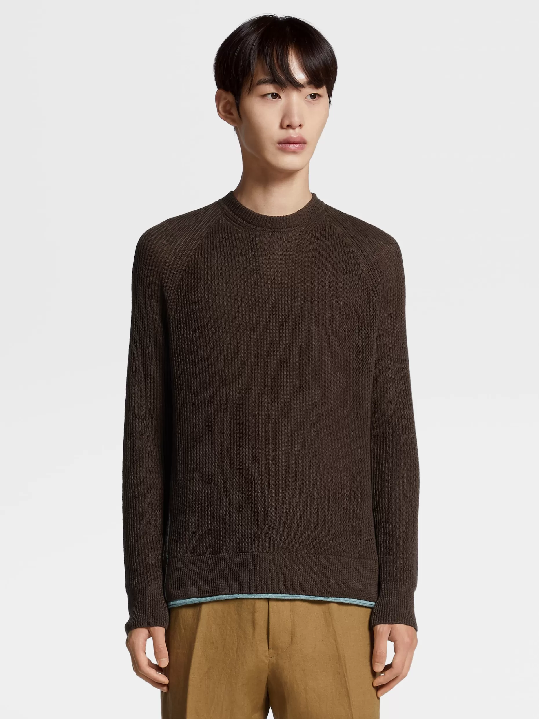 Men ZEGNA Pure Linen Knit Crewneck