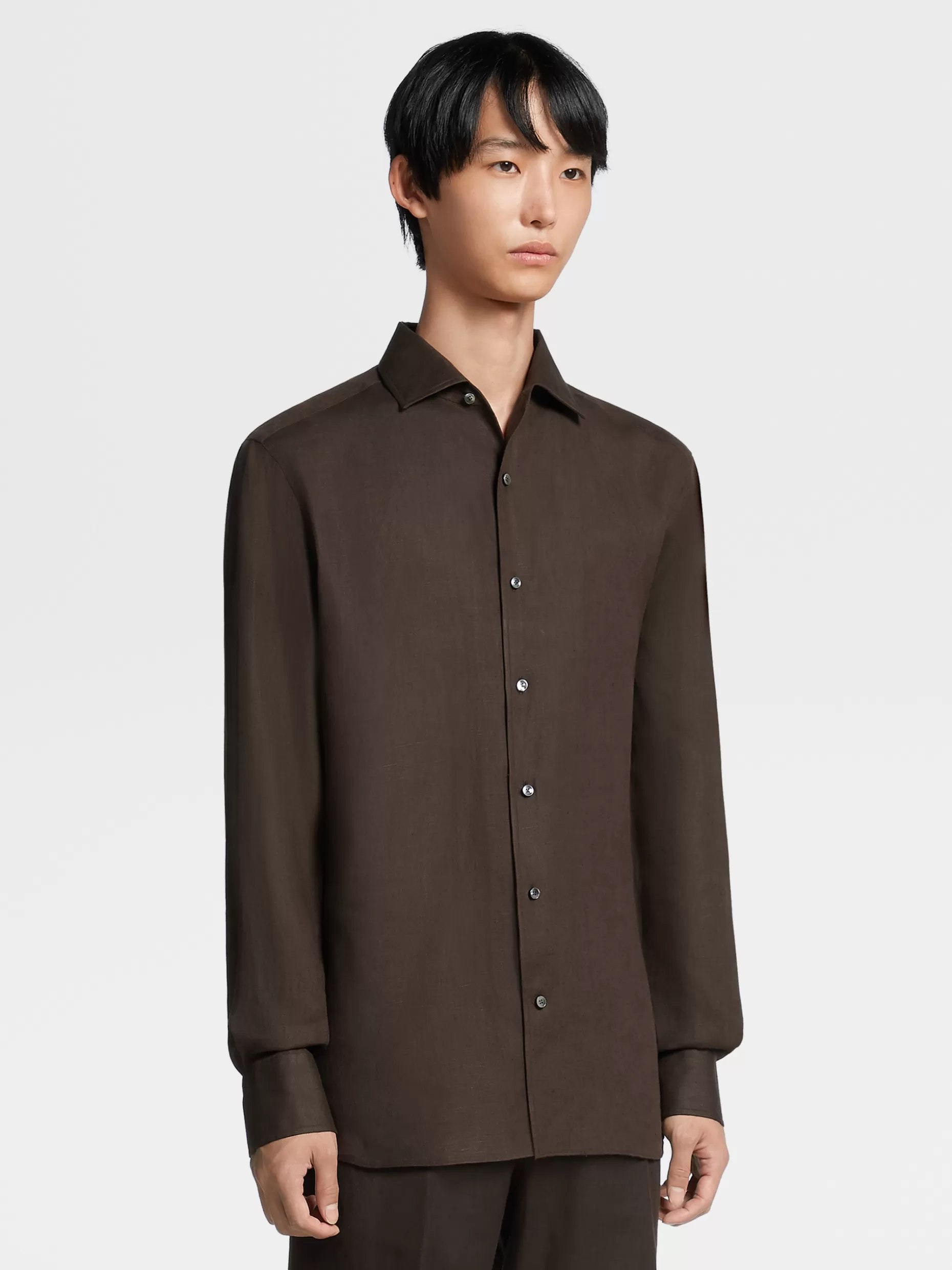 Men ZEGNA Pure Linen Long-Sleeve Shirt