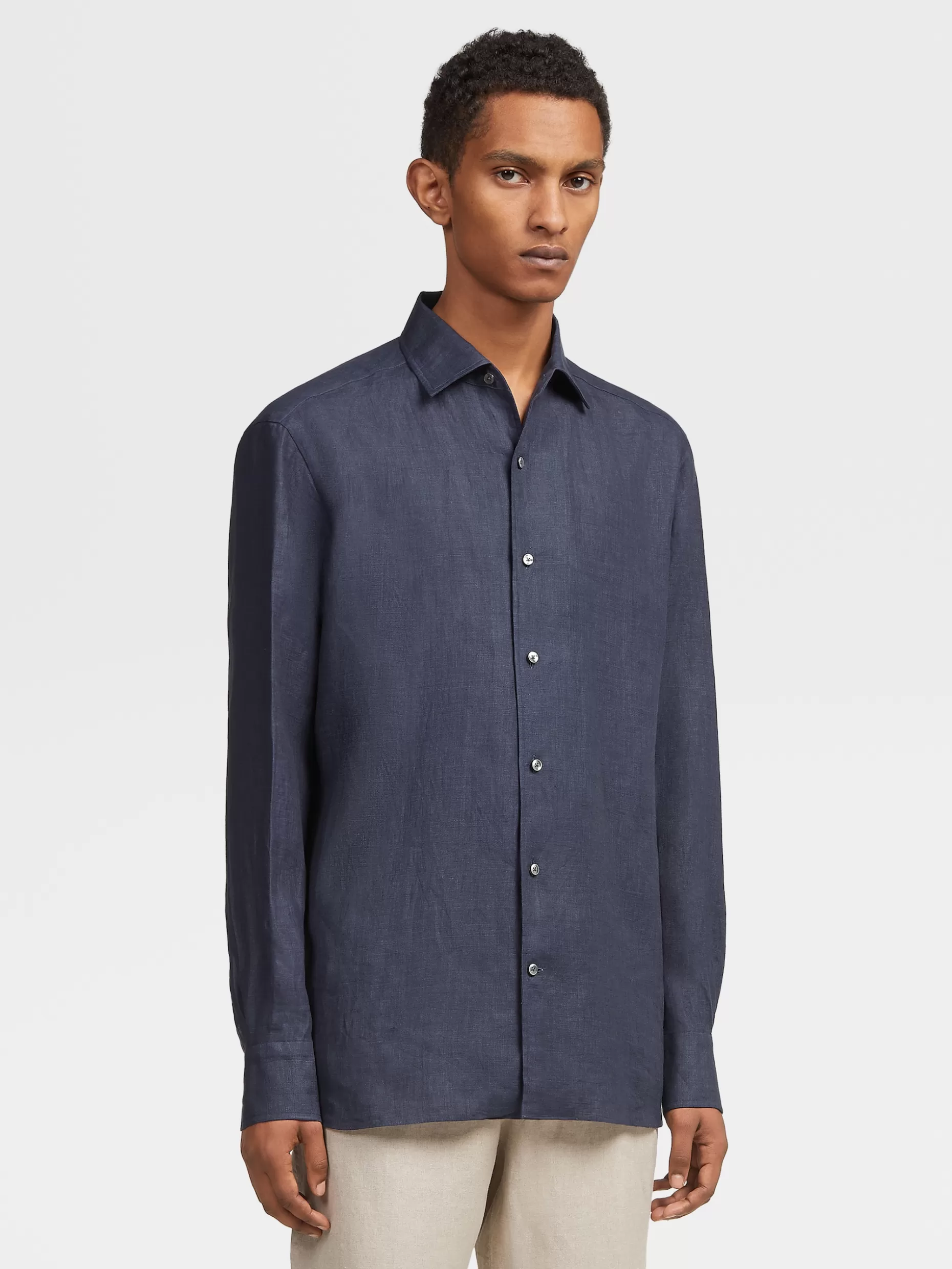 Men ZEGNA Pure Linen Long-Sleeve Shirt