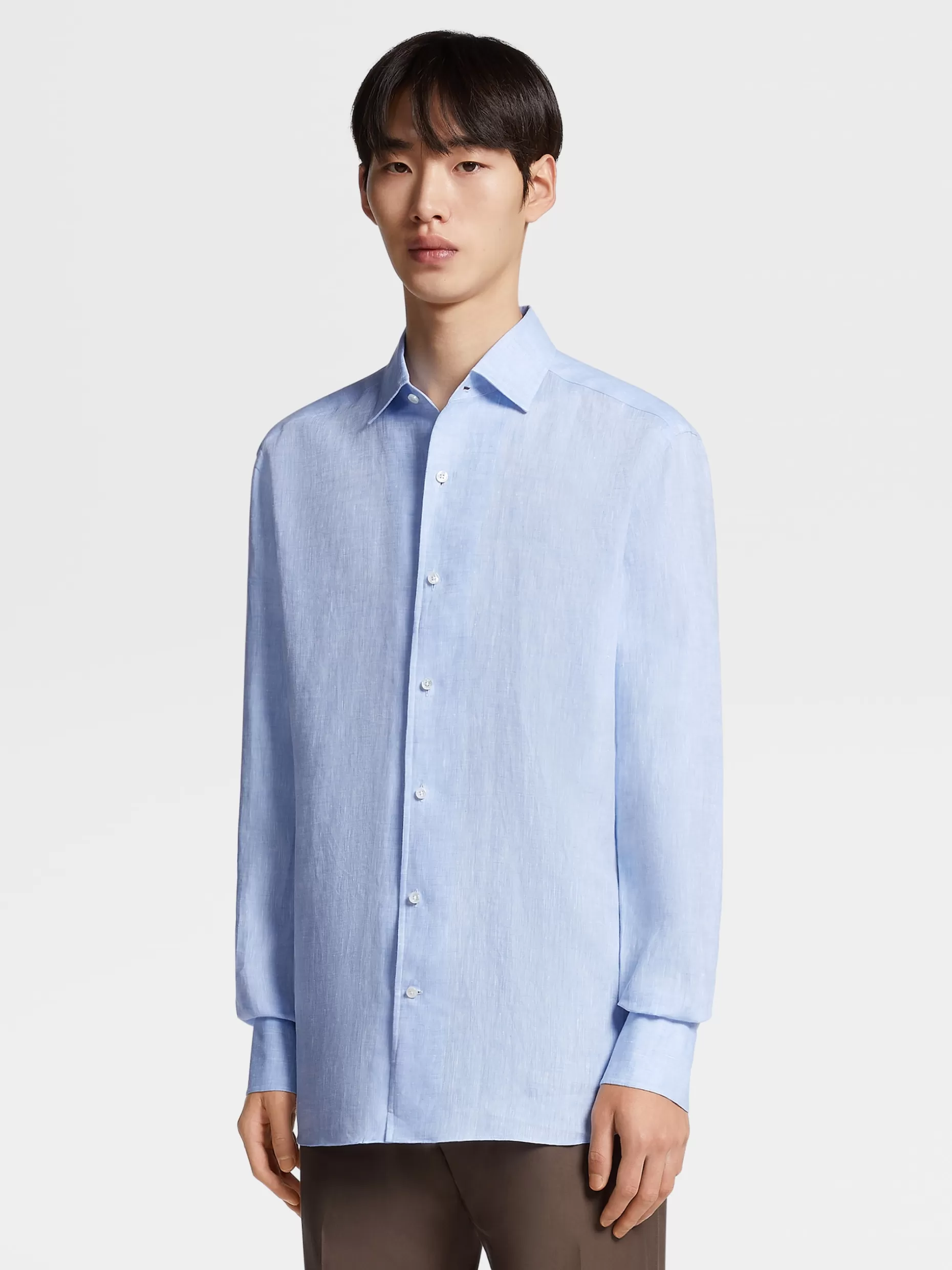 Men ZEGNA Pure Linen Long-Sleeve Shirt