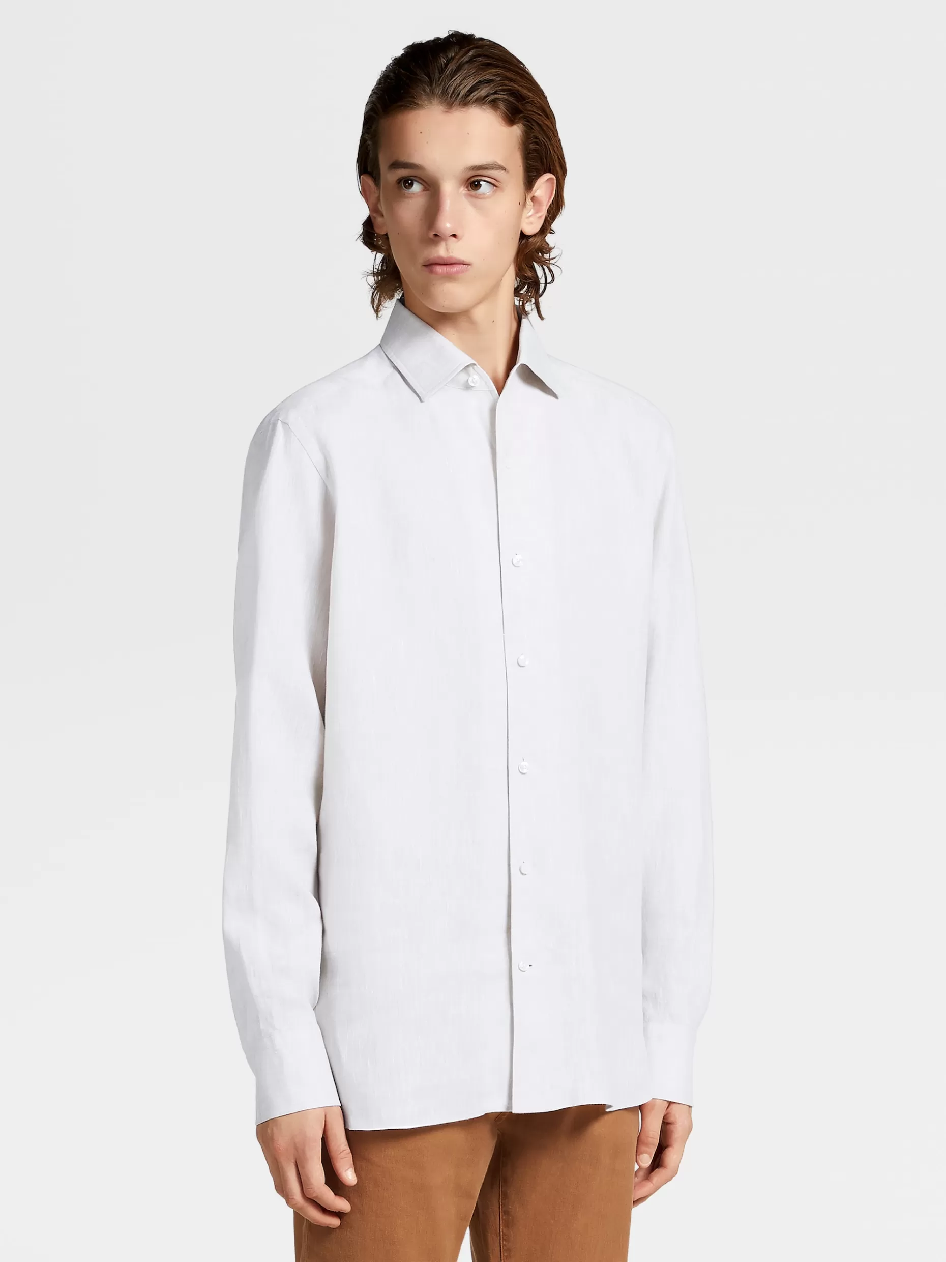 Men ZEGNA Pure Linen Long-Sleeve Shirt