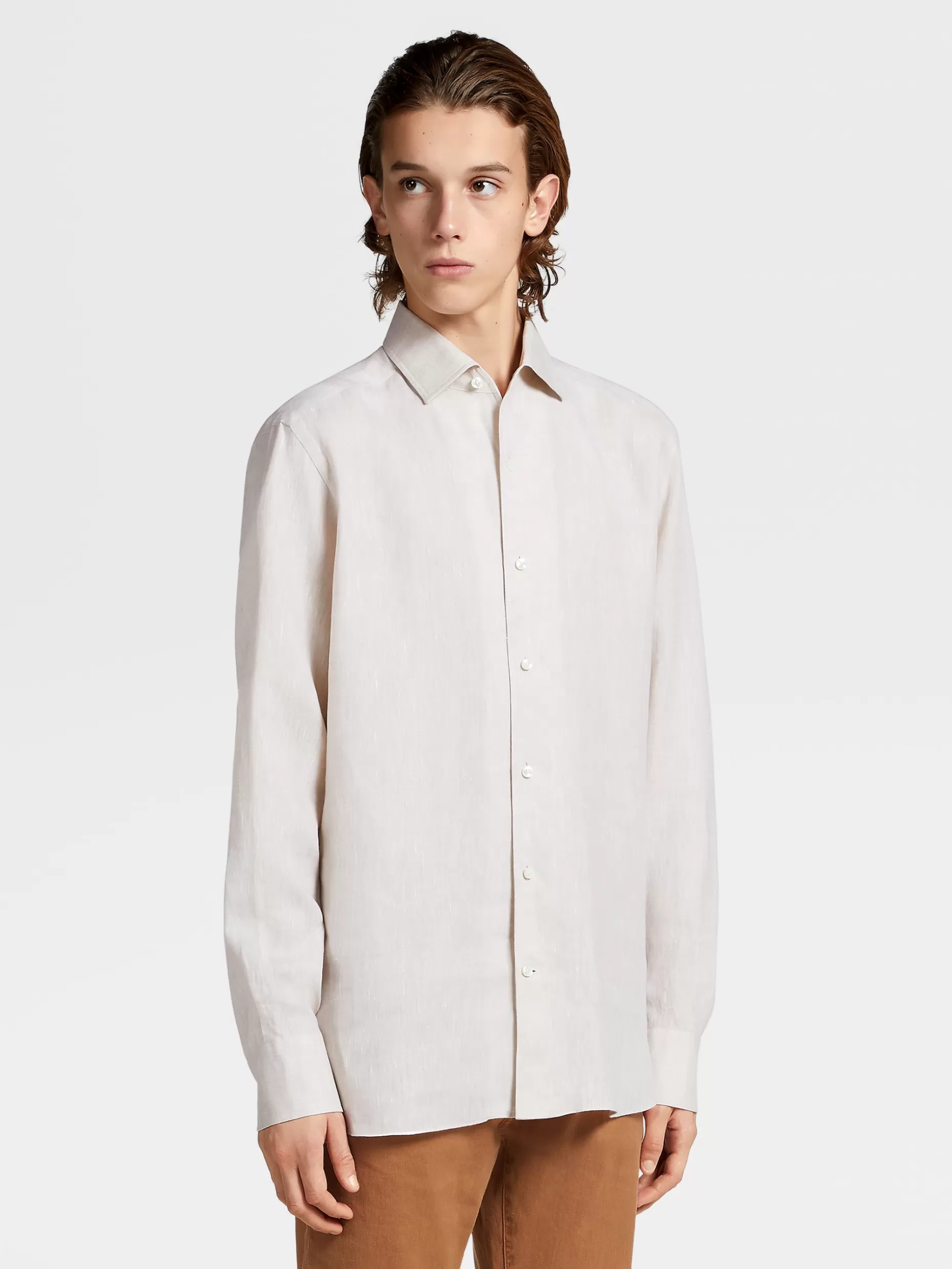 Men ZEGNA Pure Linen Long-Sleeve Shirt