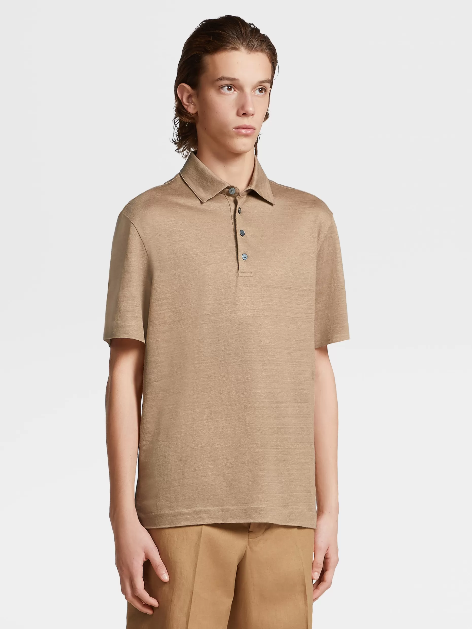 Men ZEGNA Pure Linen Short-Sleeve Polo