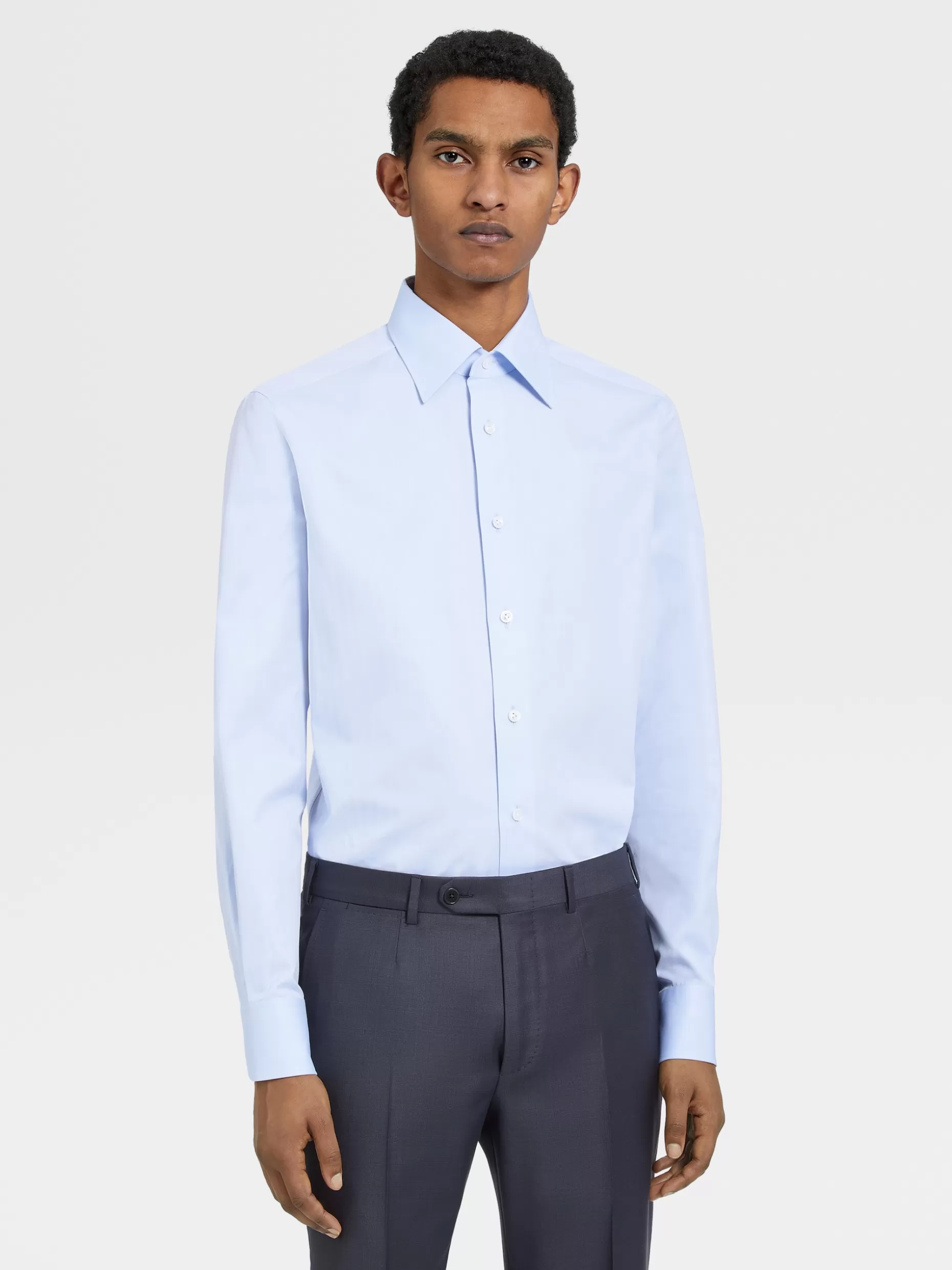 Men ZEGNA Sea Island Cotton Long-Sleeve Tailoring Shirt