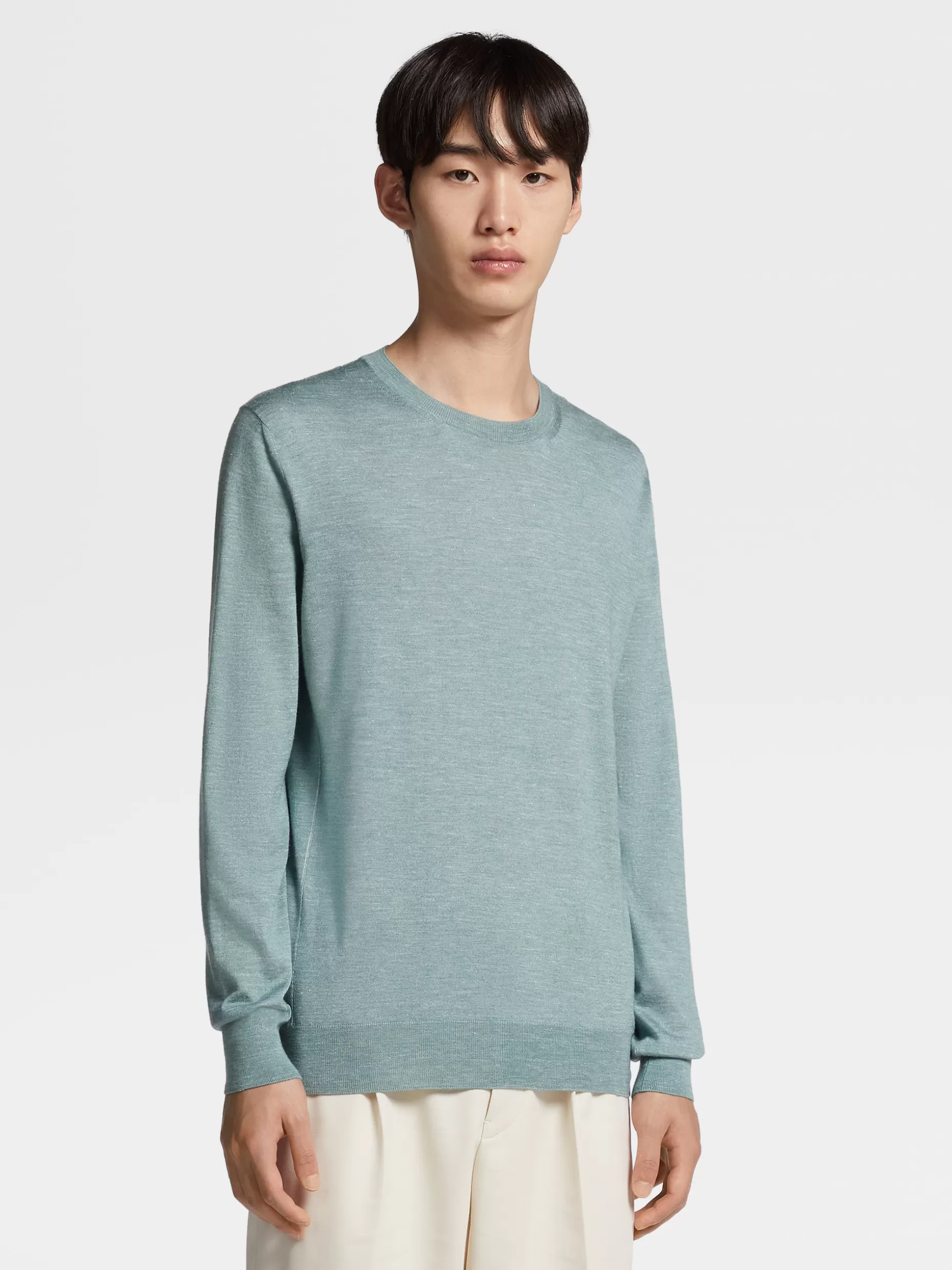 Men ZEGNA Silk Cashmere And Linen Knit Crewneck