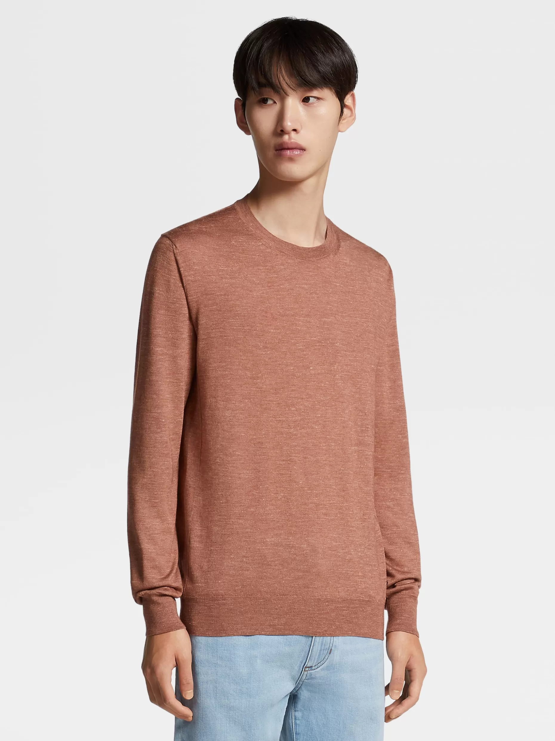 Men ZEGNA Silk Cashmere And Linen Knit Crewneck