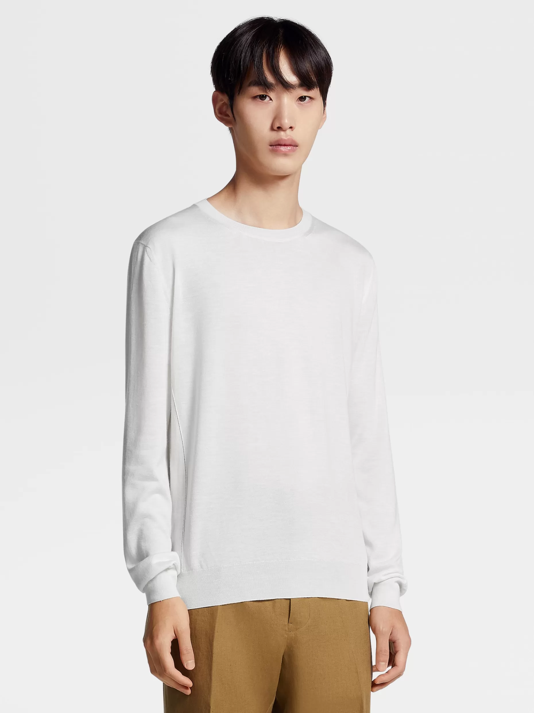 Men ZEGNA Silk Cashmere And Linen Knit Crewneck