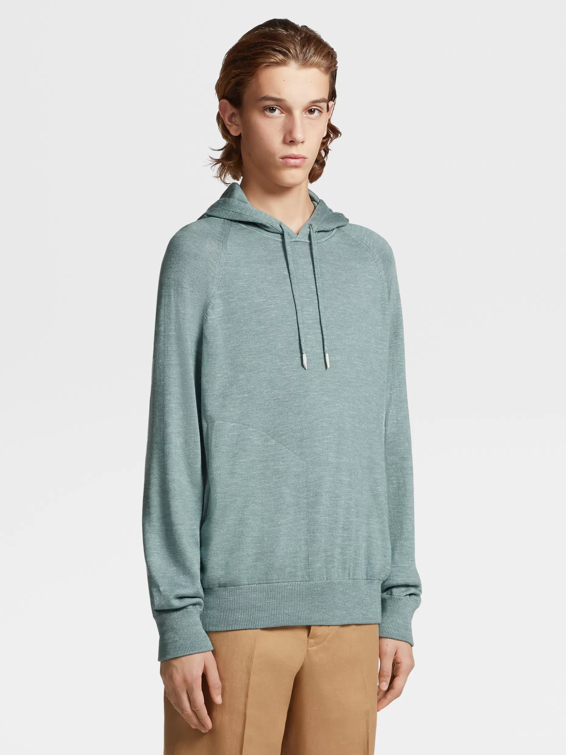 Men ZEGNA Silk Cotton Cashmere And Linen Knit Hoodie