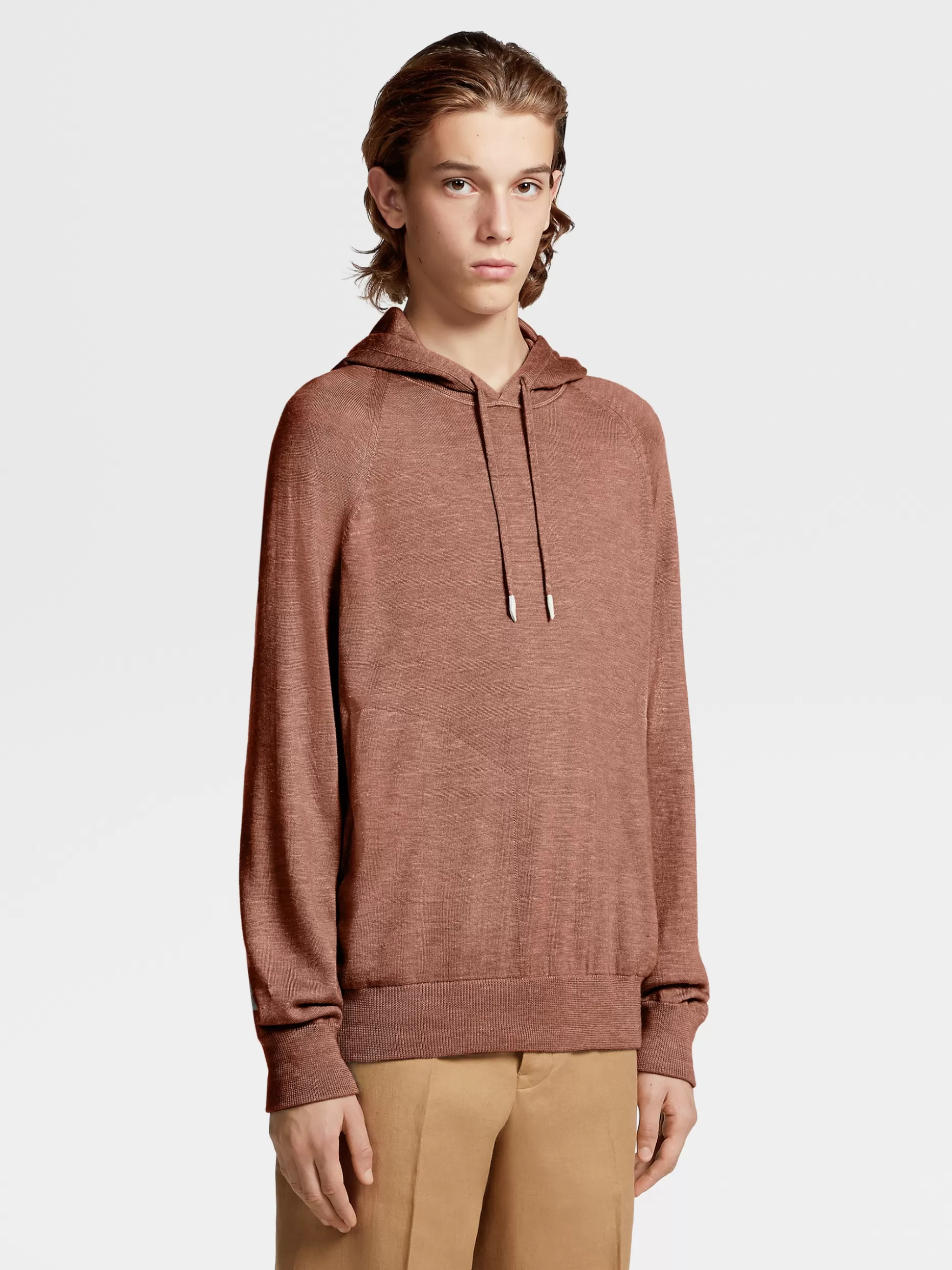 Men ZEGNA Silk Cotton Cashmere And Linen Knit Hoodie