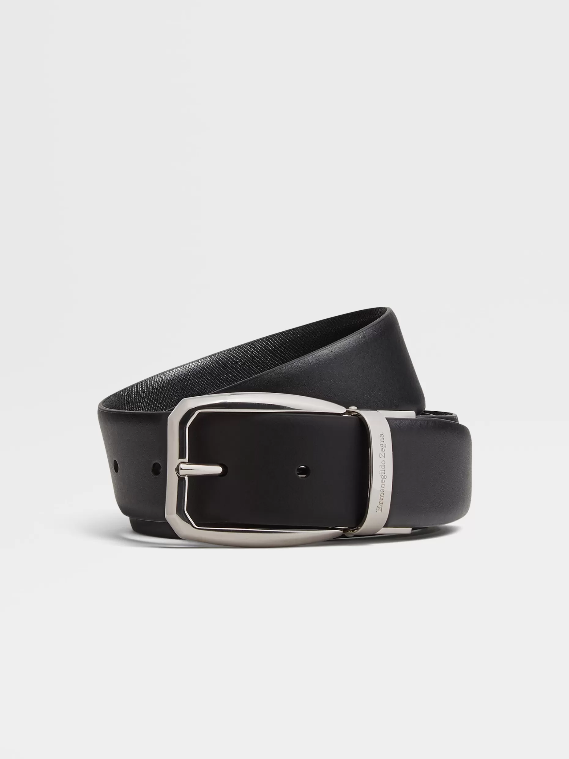 Men ZEGNA Smooth Leather And Embossed Leather Reversible Belt