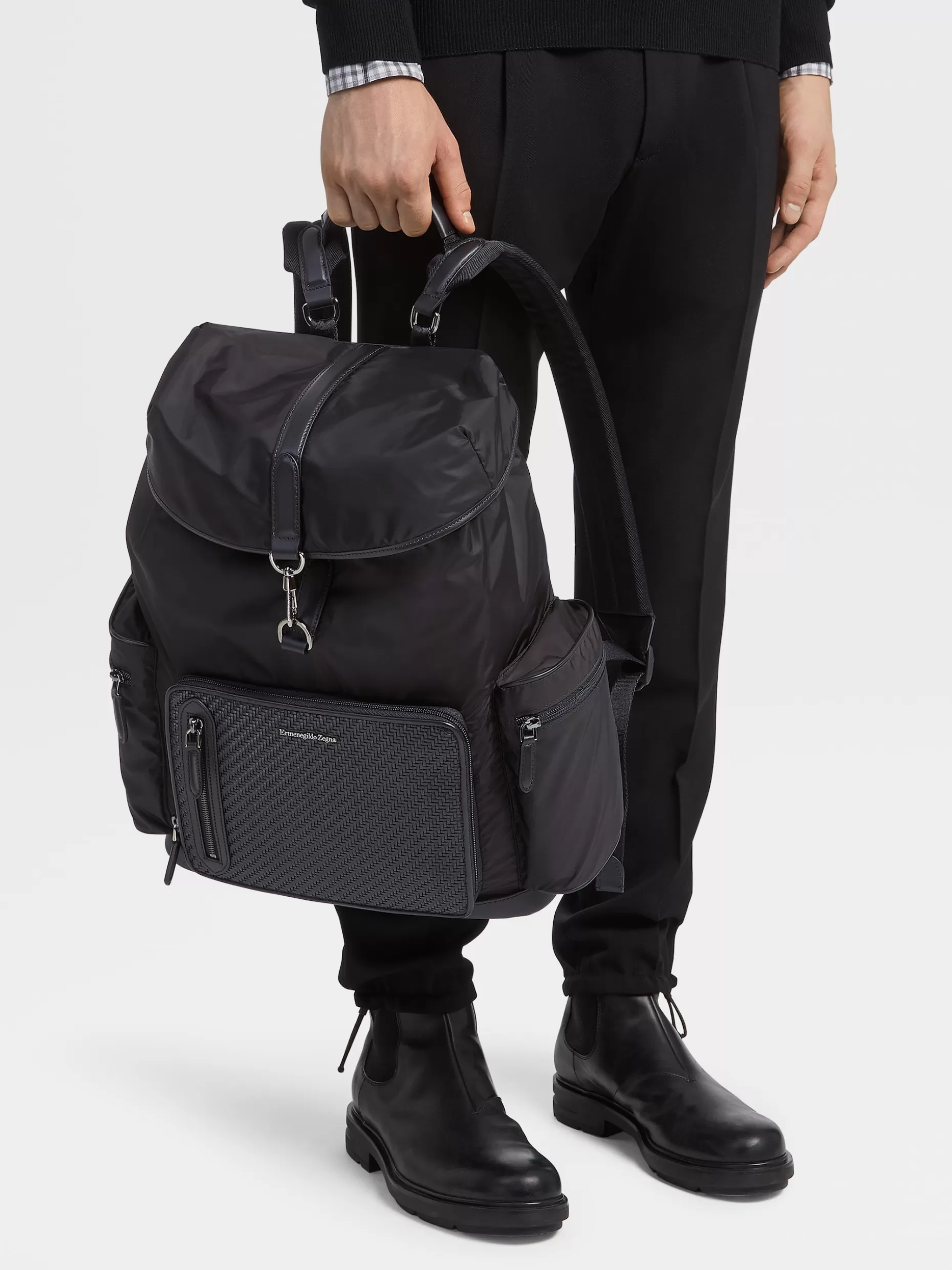 Men ZEGNA Technical Fabric And Pelletessuta™ Backpack Special