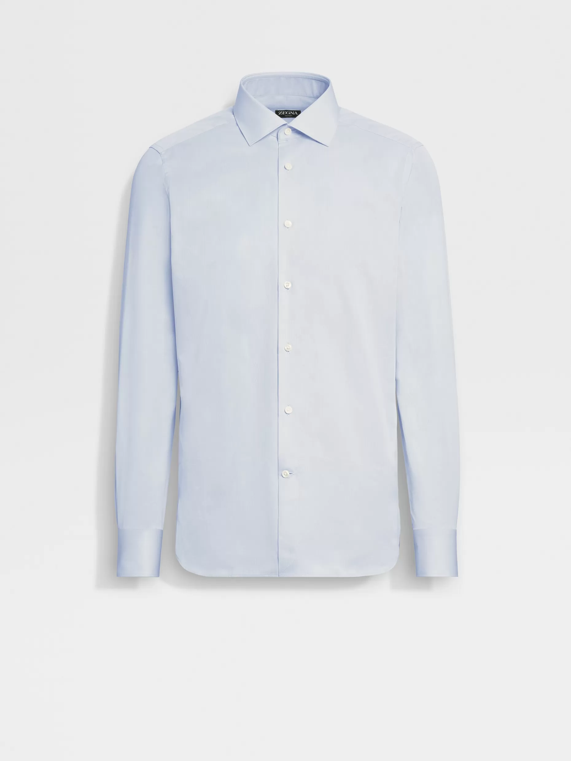 Men ZEGNA White And Light Blue Micro Striped Trecapi Cotton Tailoring Long-Sleeve Shirt