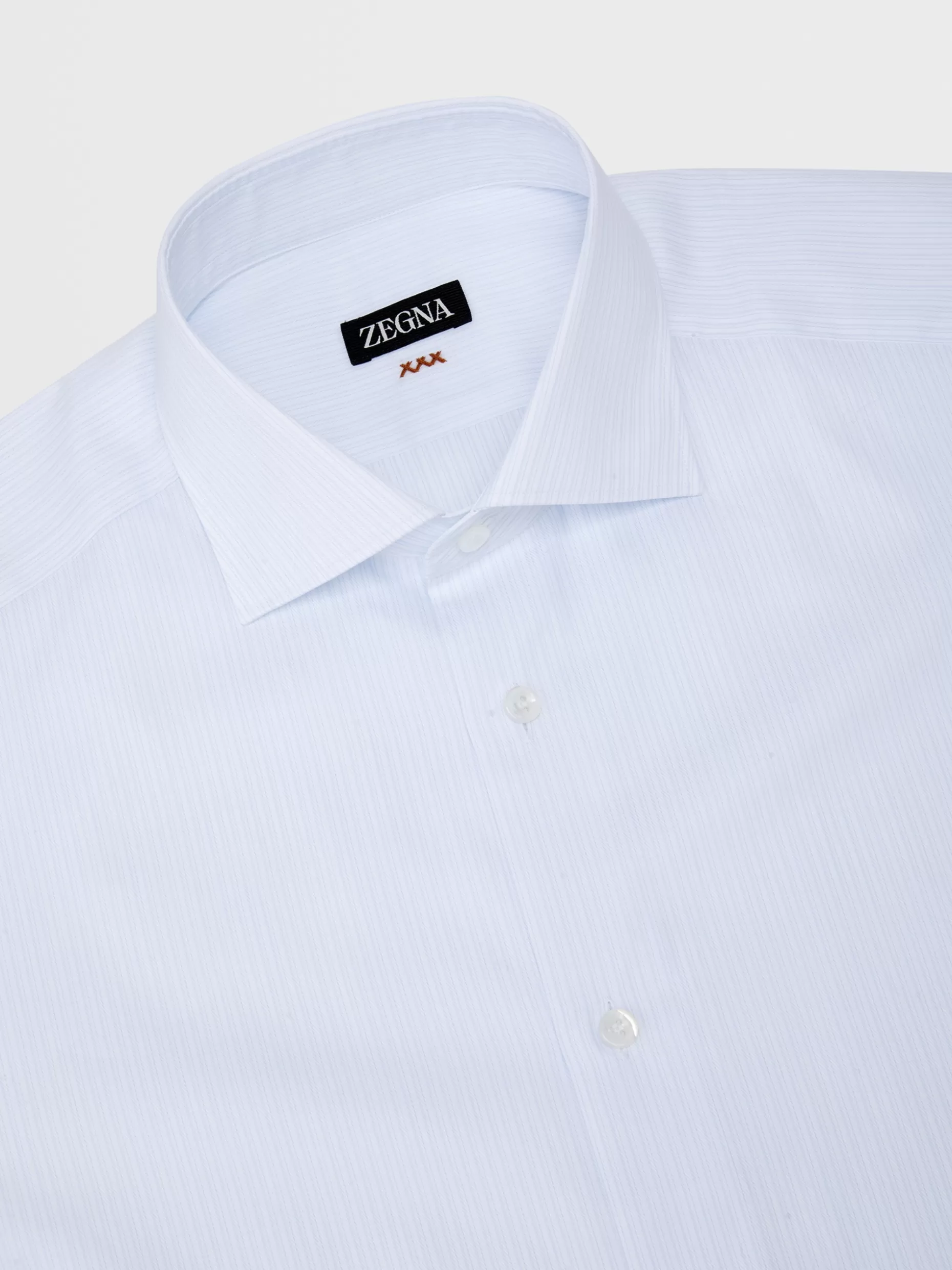 Men ZEGNA White And Light Blue Striped Twill Cotton Long-Sleeve Shirt